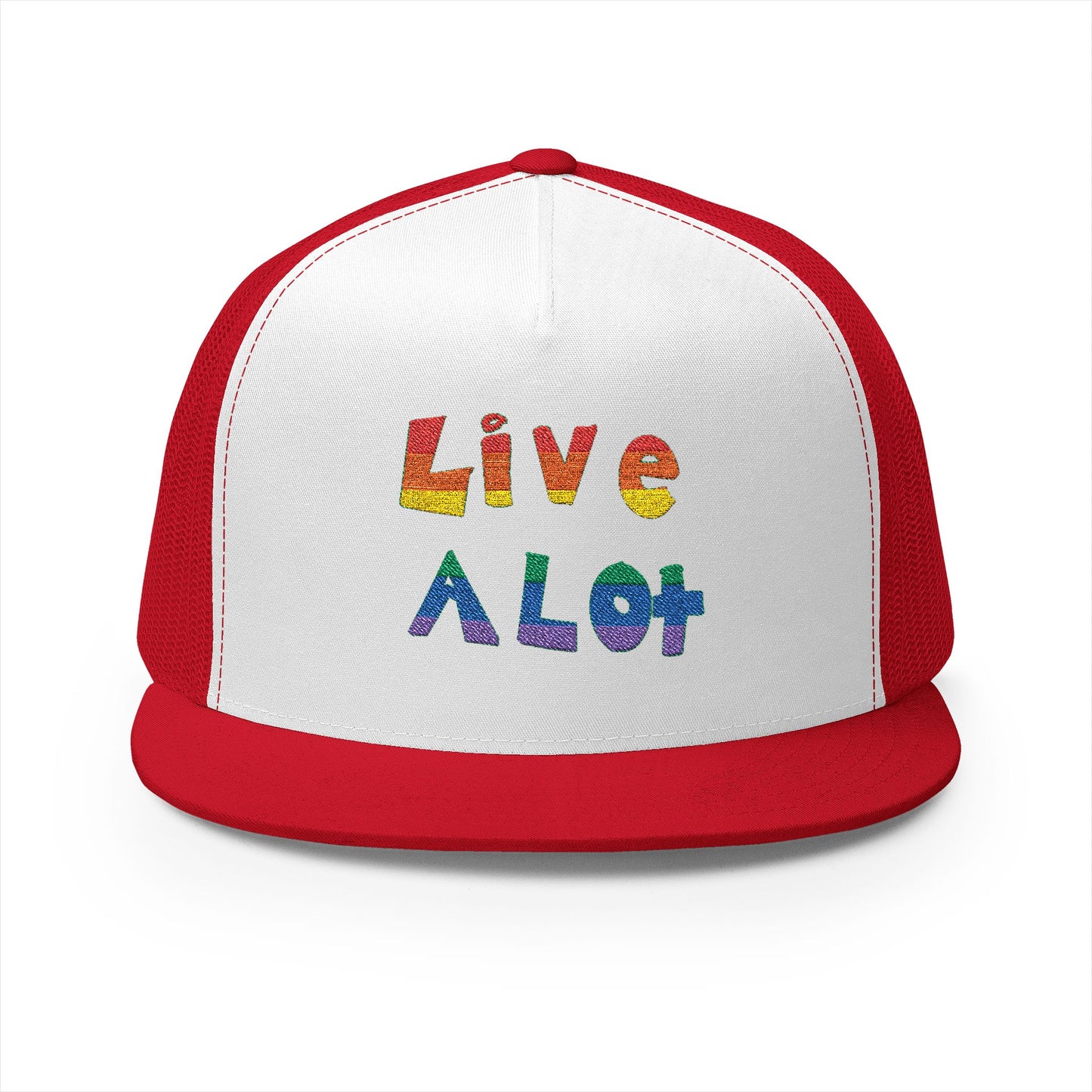 LIVE A LOT – Rainbow / Pride Edition Trucker Cap (multiple color options)
