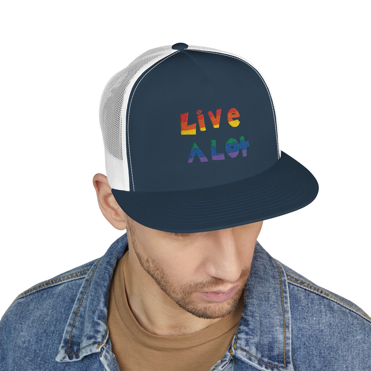 LIVE A LOT – Rainbow / Pride Edition Trucker Cap (multiple color options)