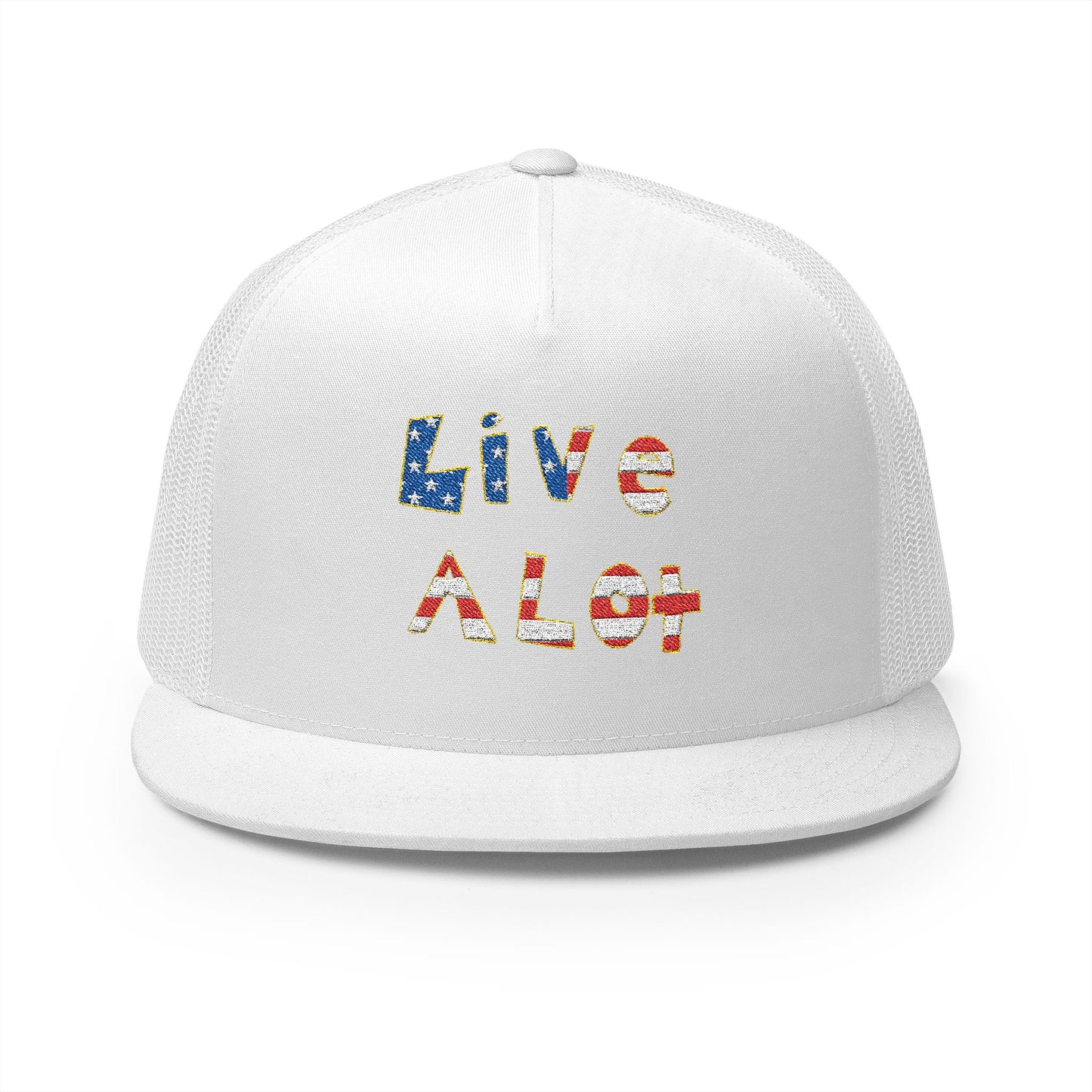 LIVE A LOT – American Flag Flat Bill Cap (Various Color Options)