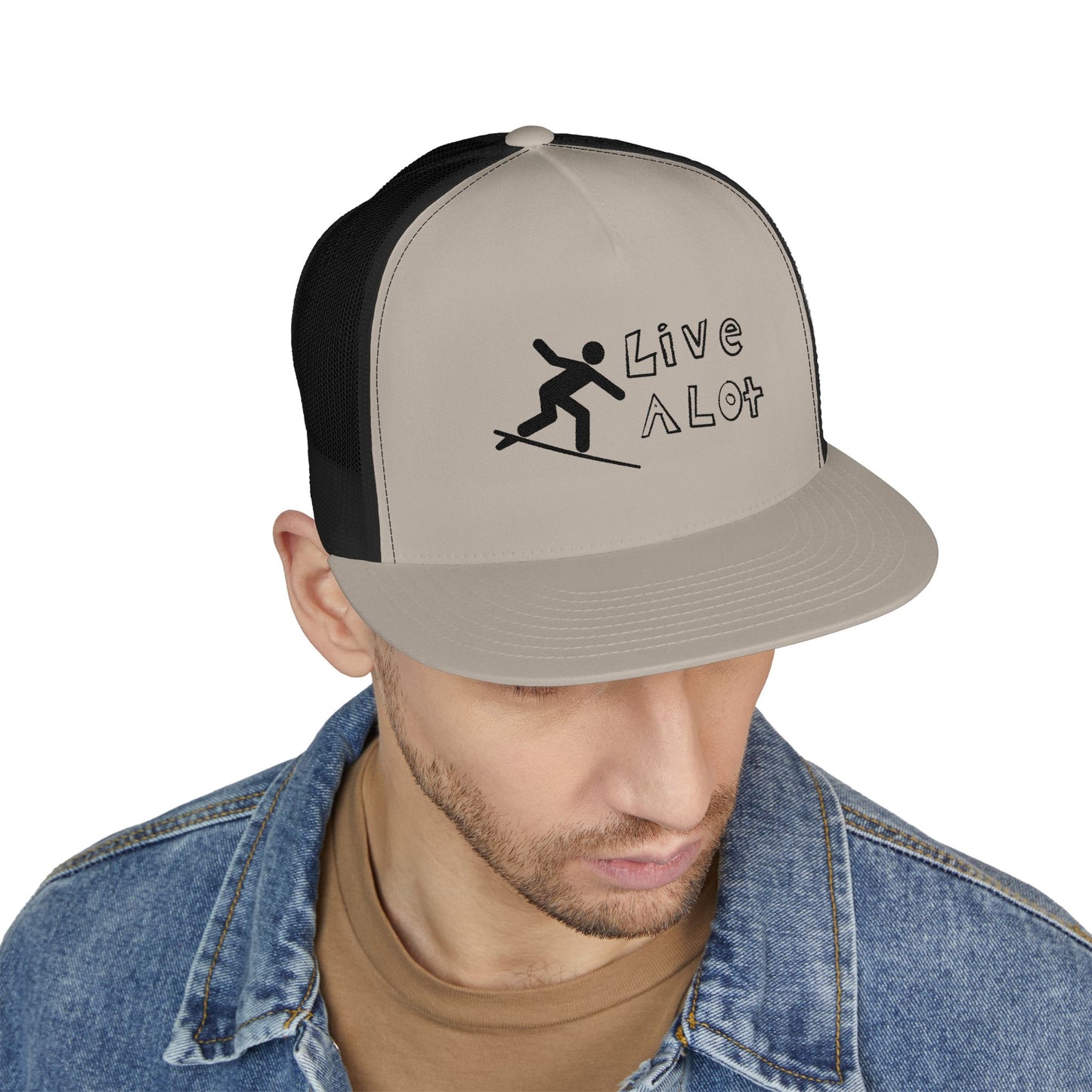 Live A Lot Panel Trucker Cap – Surfer Silhouette Edition
