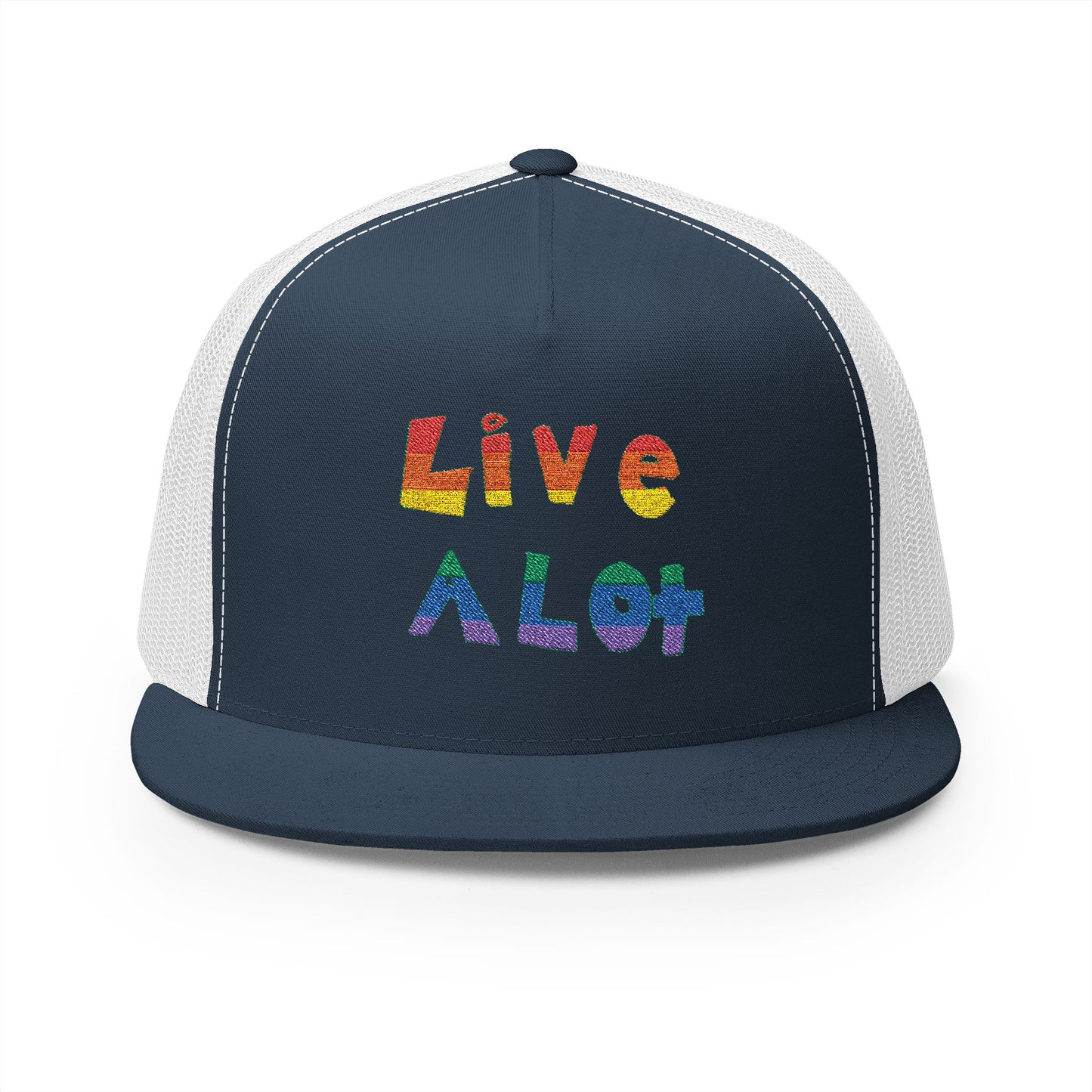 LIVE A LOT – Rainbow / Pride Edition Trucker Cap (multiple color options)