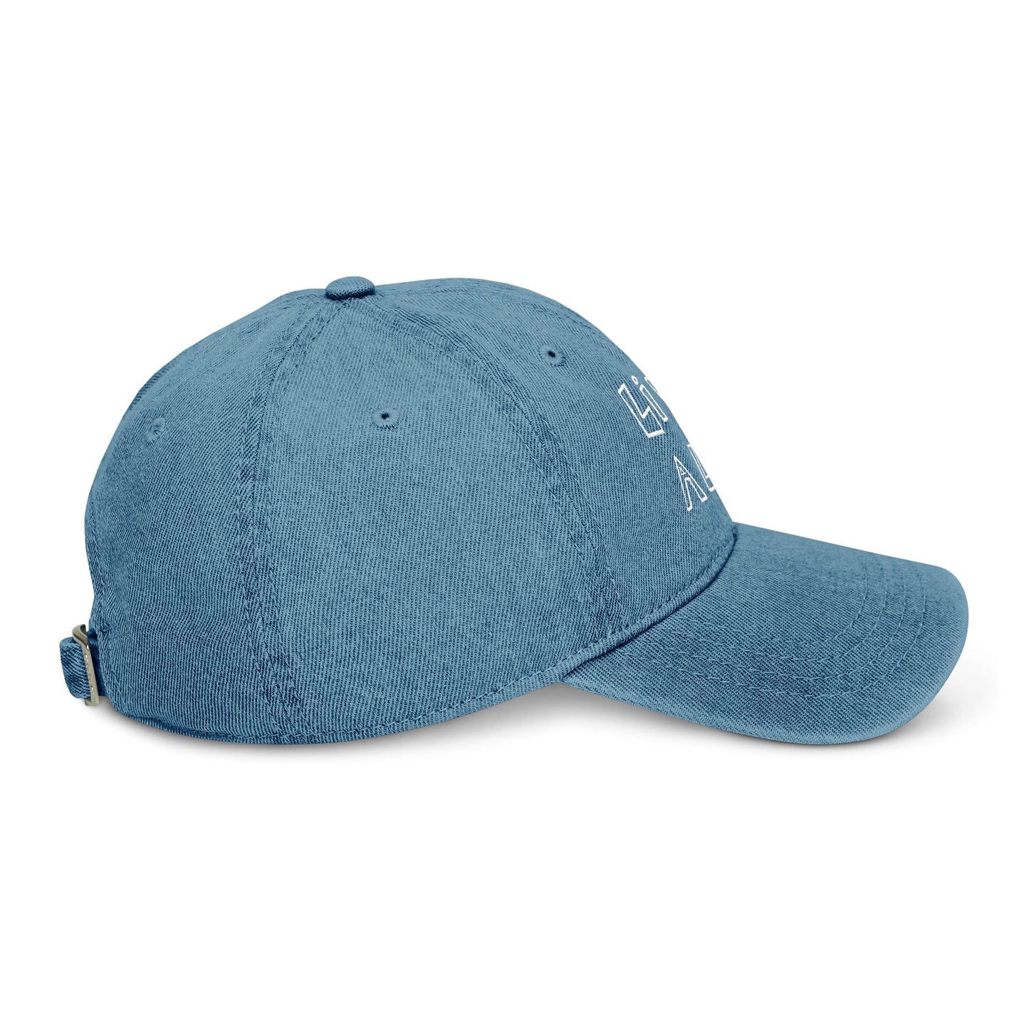 LIVE A LOT - Denim Dad Hat â White Embroidery