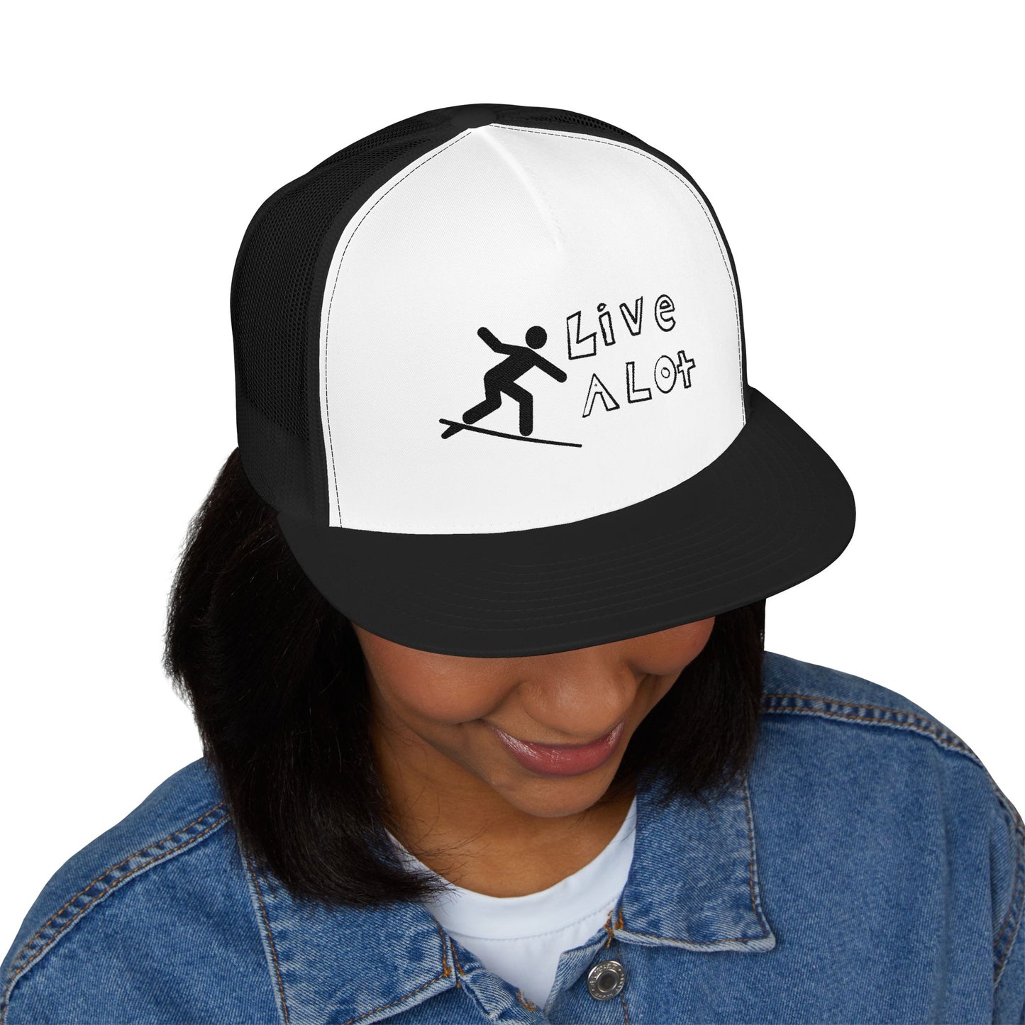 Live A Lot Panel Trucker Cap – Surfer Silhouette Edition
