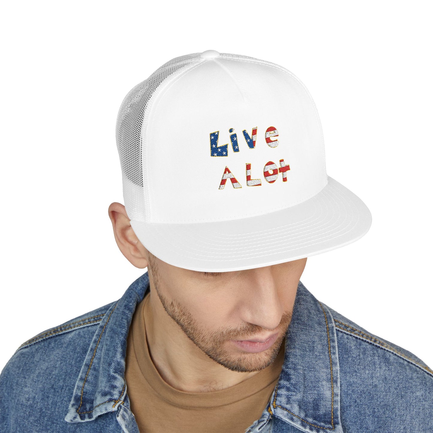 LIVE A LOT – American Flag Flat Bill Cap (Various Color Options)