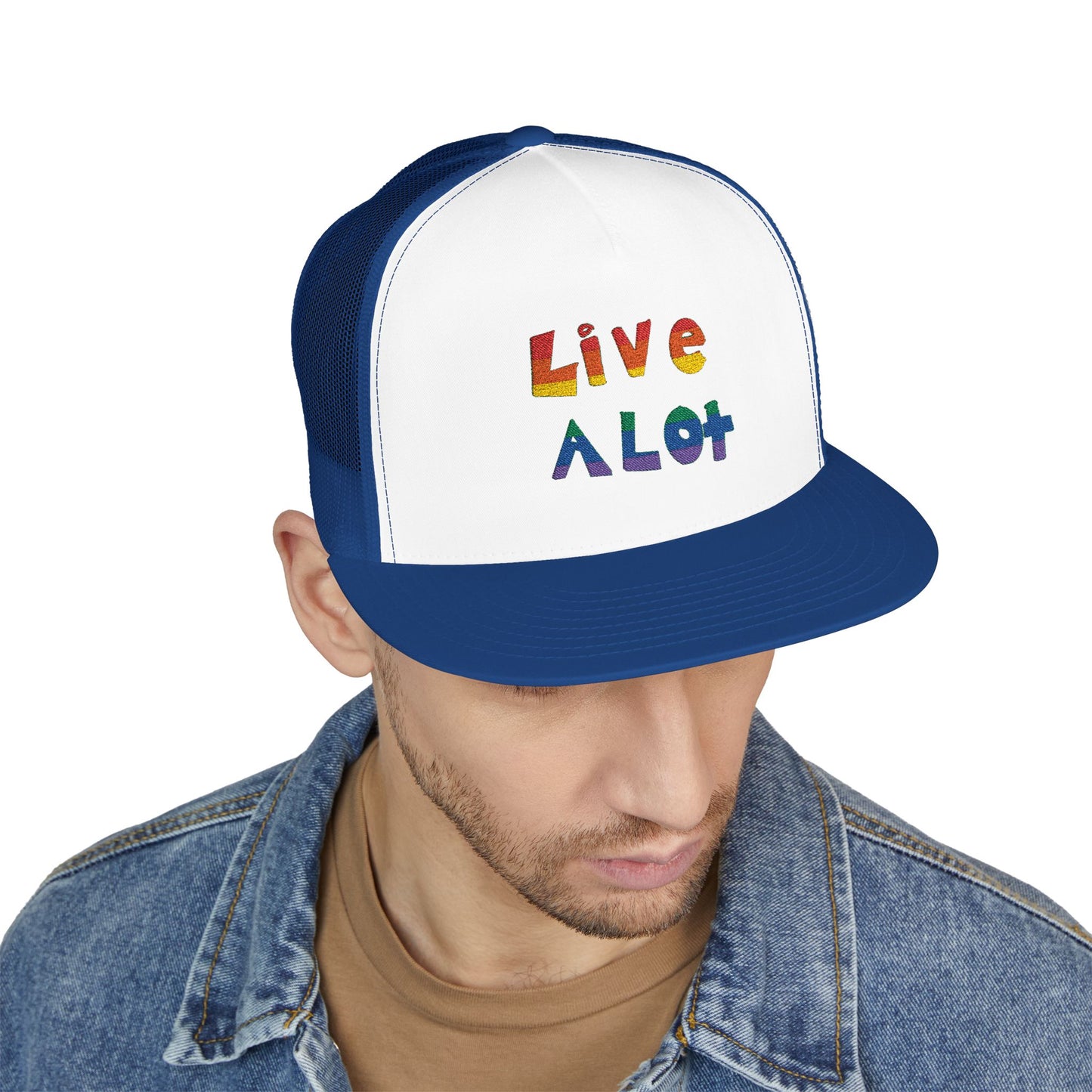 LIVE A LOT – Rainbow / Pride Edition Trucker Cap (multiple color options)