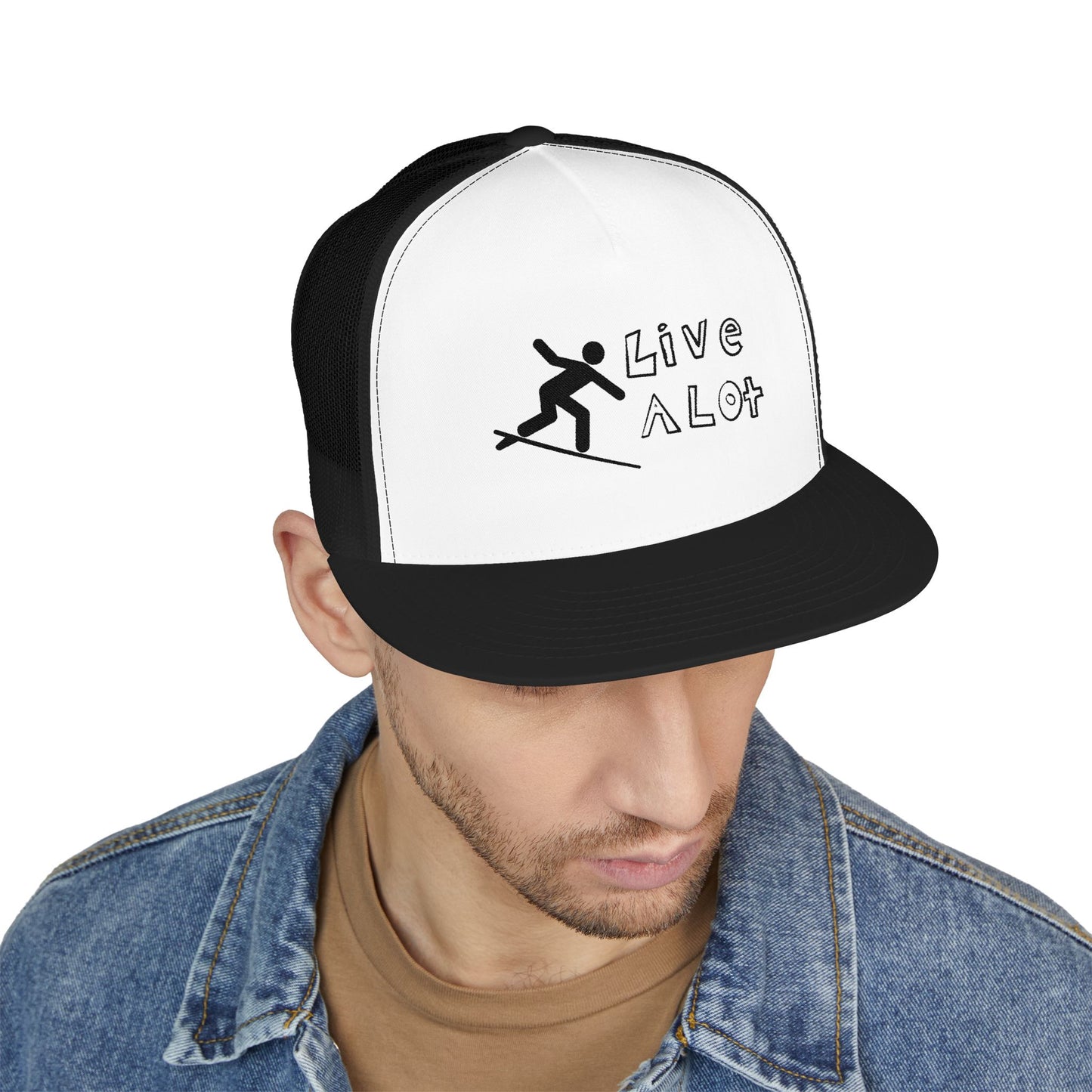 Live A Lot Panel Trucker Cap – Surfer Silhouette Edition