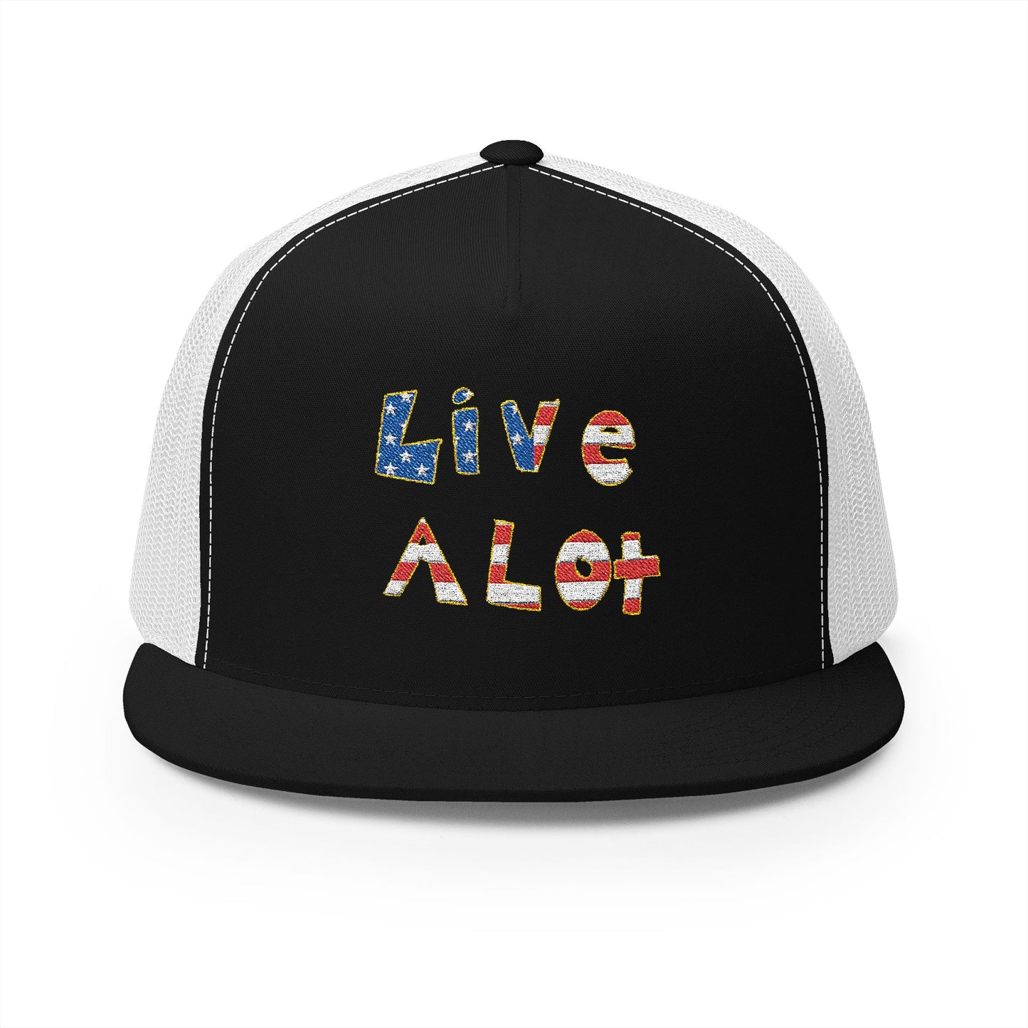 LIVE A LOT – American Flag Flat Bill Cap (Various Color Options)