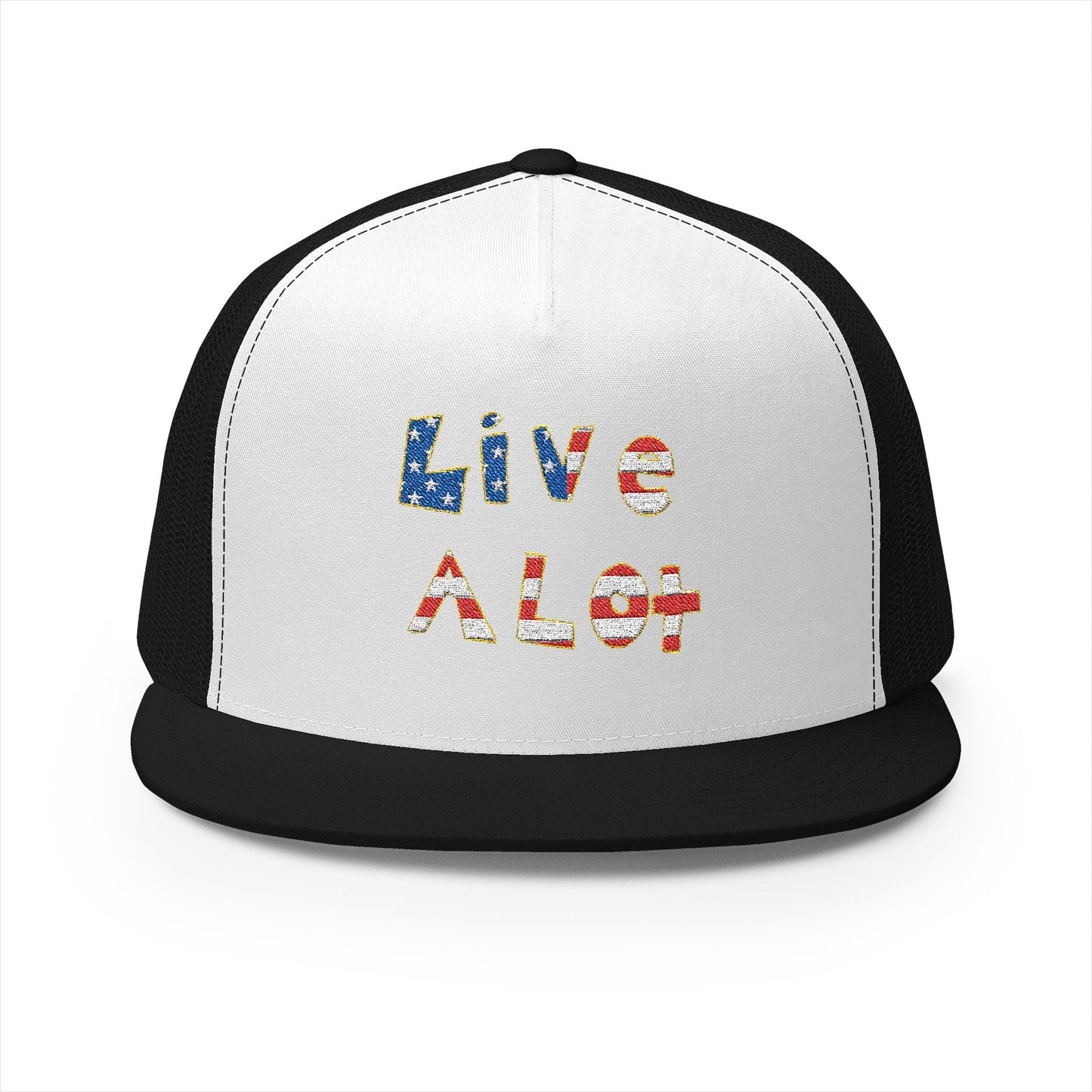 LIVE A LOT – American Flag Flat Bill Cap (Various Color Options)