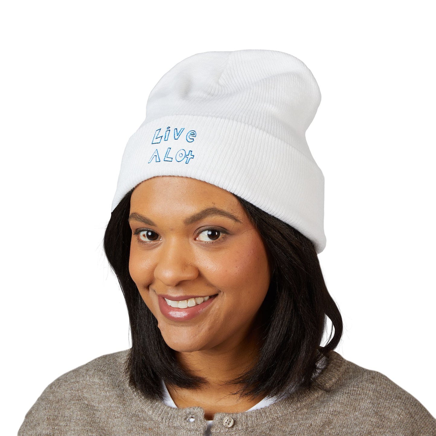 LIVE A LOT - Embroidered Beanie – Aqua/Teal (various color options)