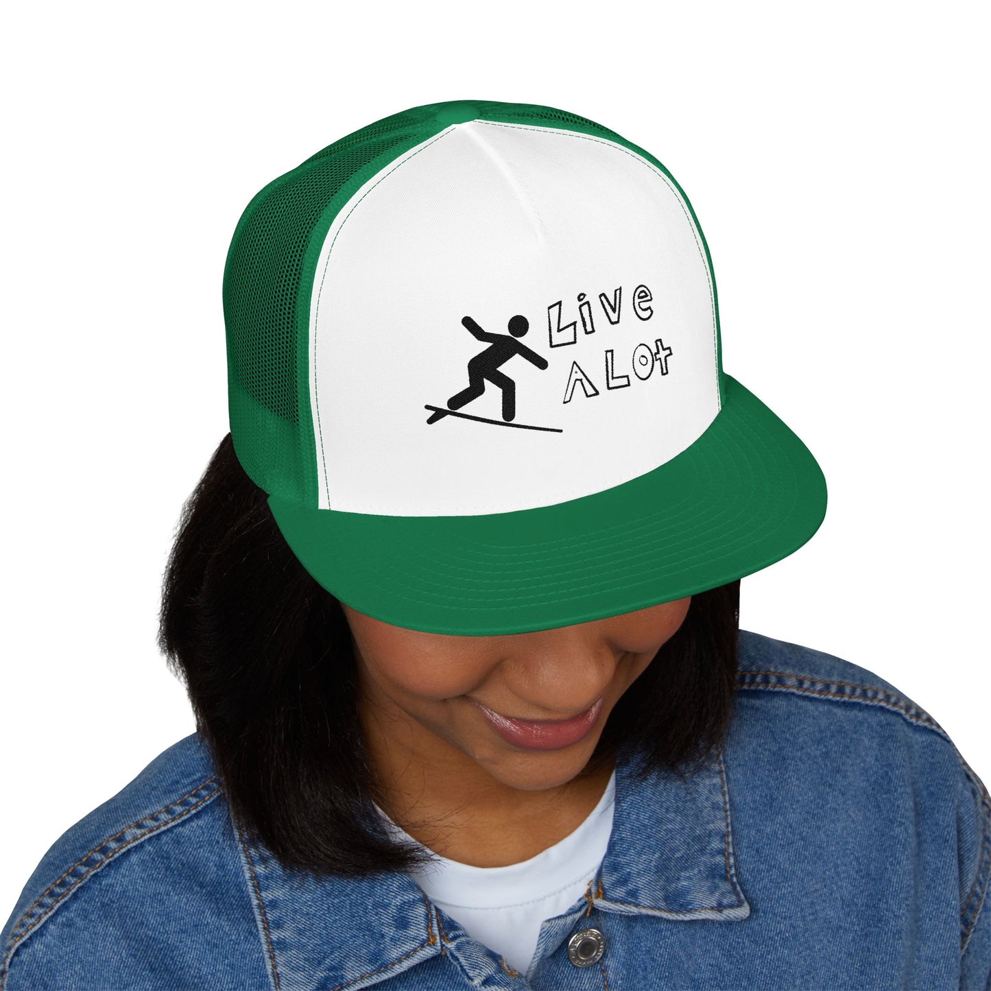 Live A Lot Panel Trucker Cap – Surfer Silhouette Edition