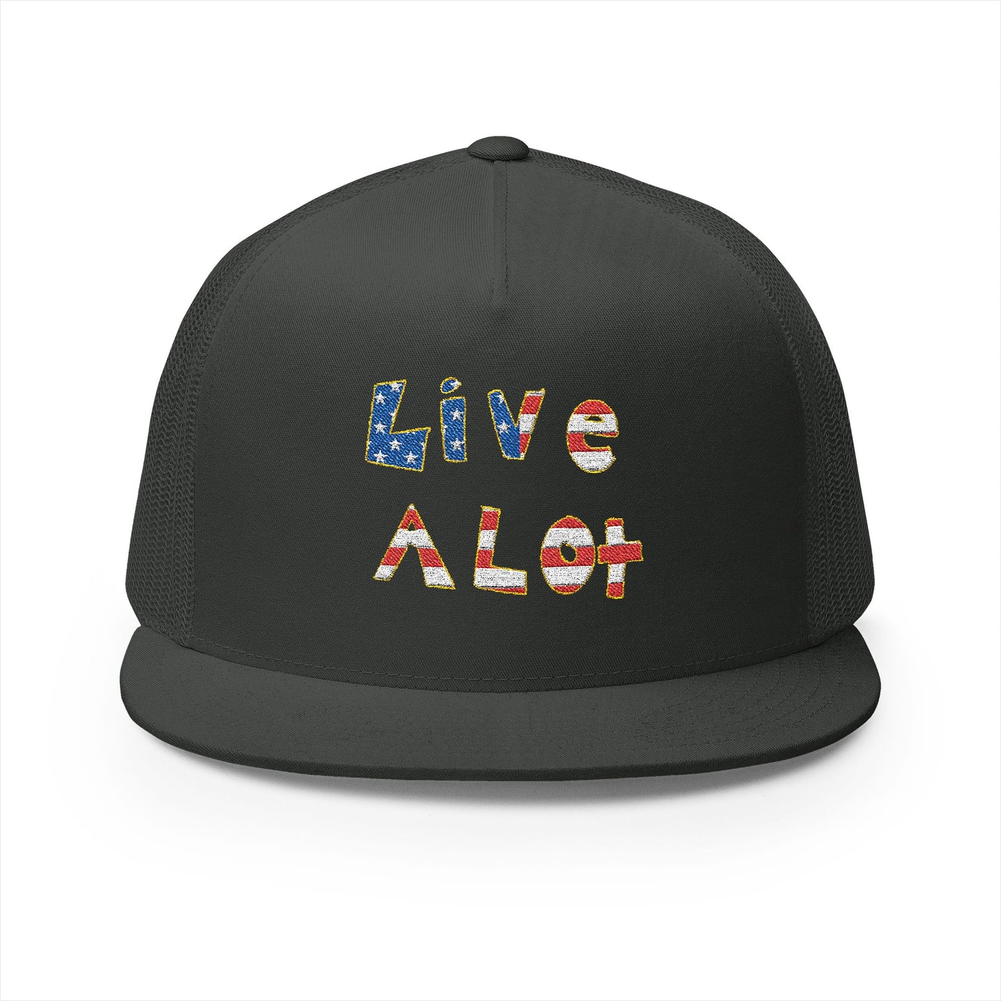 LIVE A LOT – American Flag Flat Bill Cap (Various Color Options)