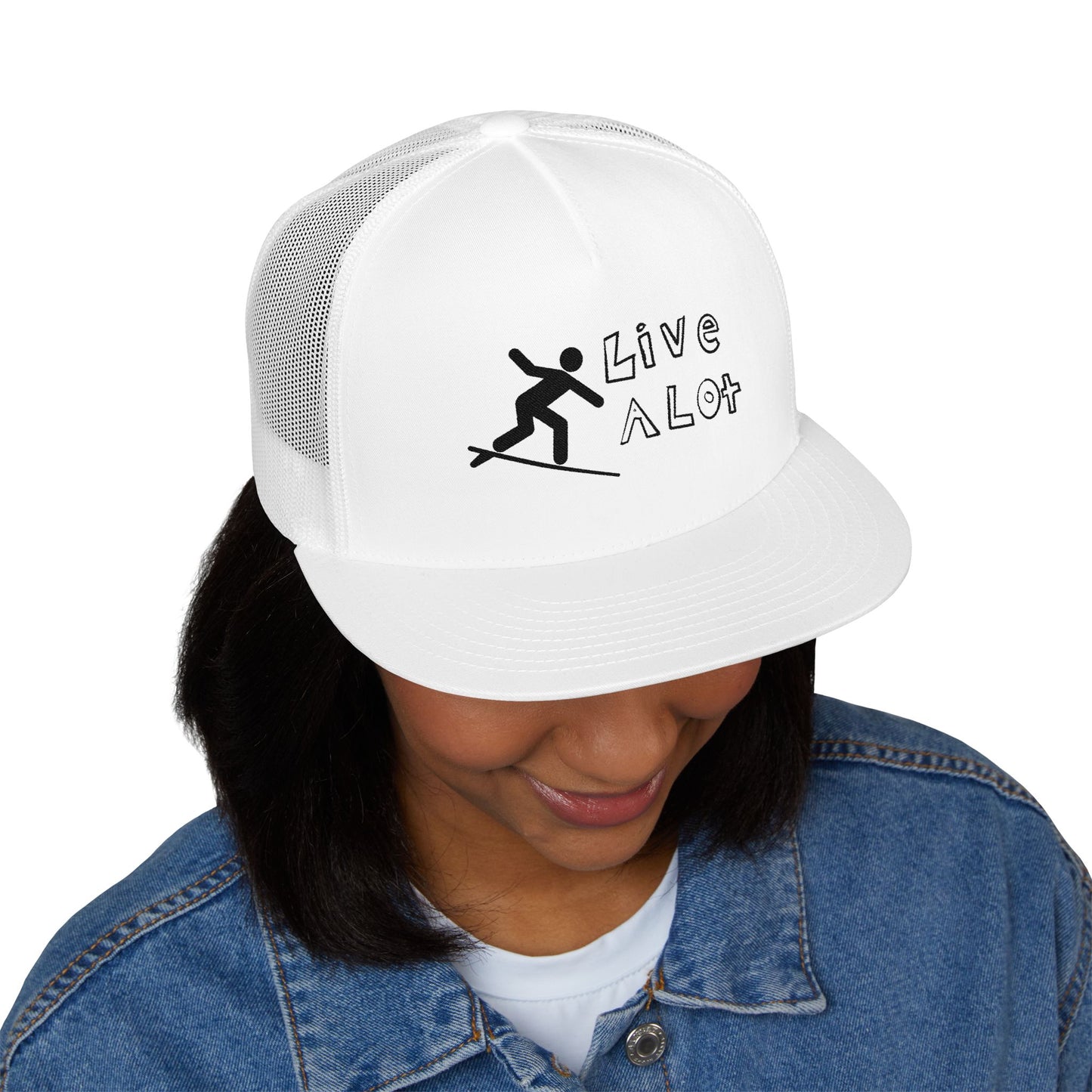 Live A Lot Panel Trucker Cap – Surfer Silhouette Edition