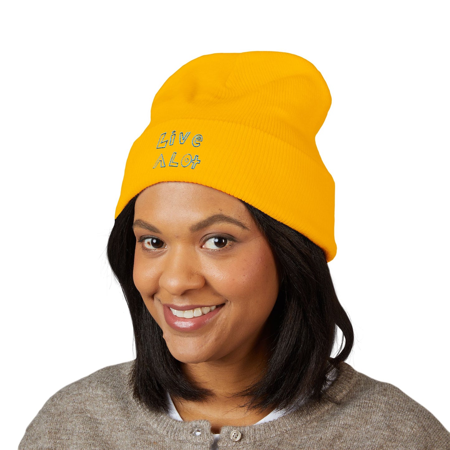 LIVE A LOT - Embroidered Beanie – Aqua/Teal (various color options)