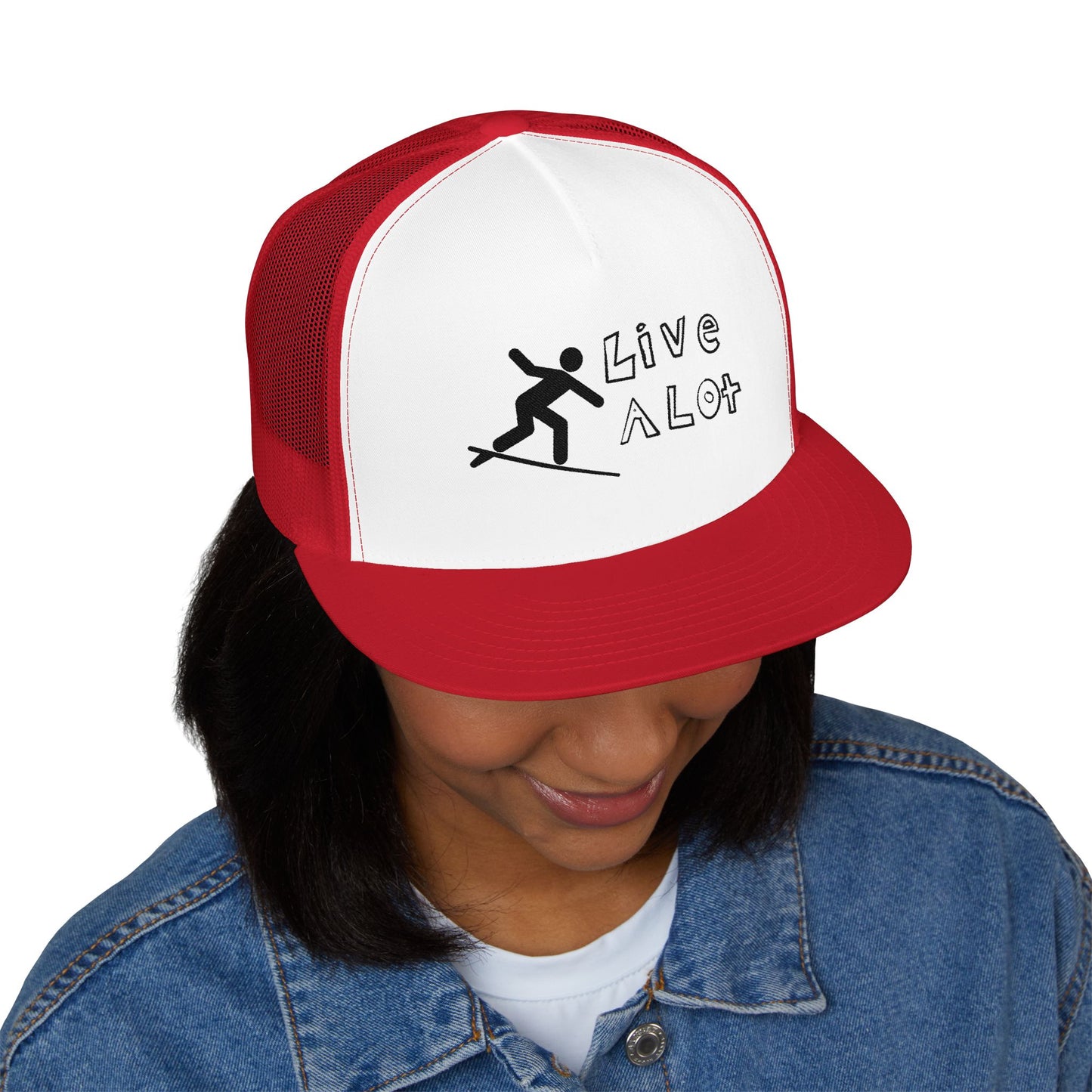 Live A Lot Panel Trucker Cap – Surfer Silhouette Edition