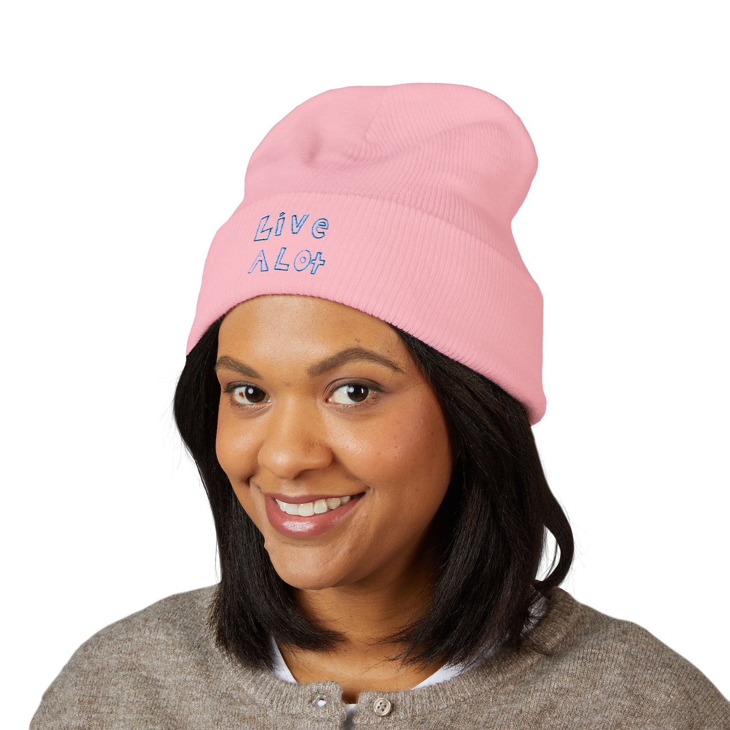 LIVE A LOT - Embroidered Beanie – Aqua/Teal (various color options)