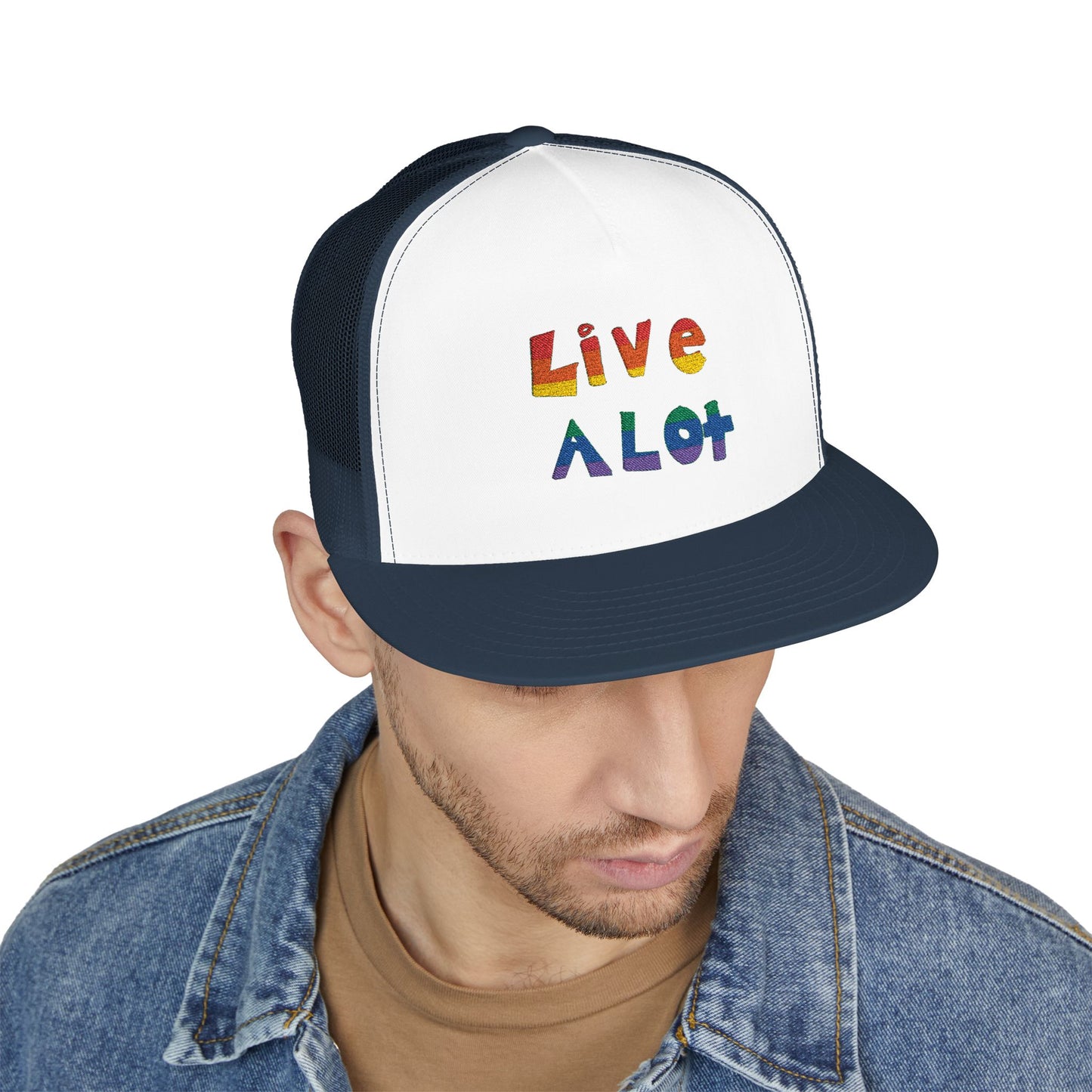 LIVE A LOT – Rainbow / Pride Edition Trucker Cap (multiple color options)