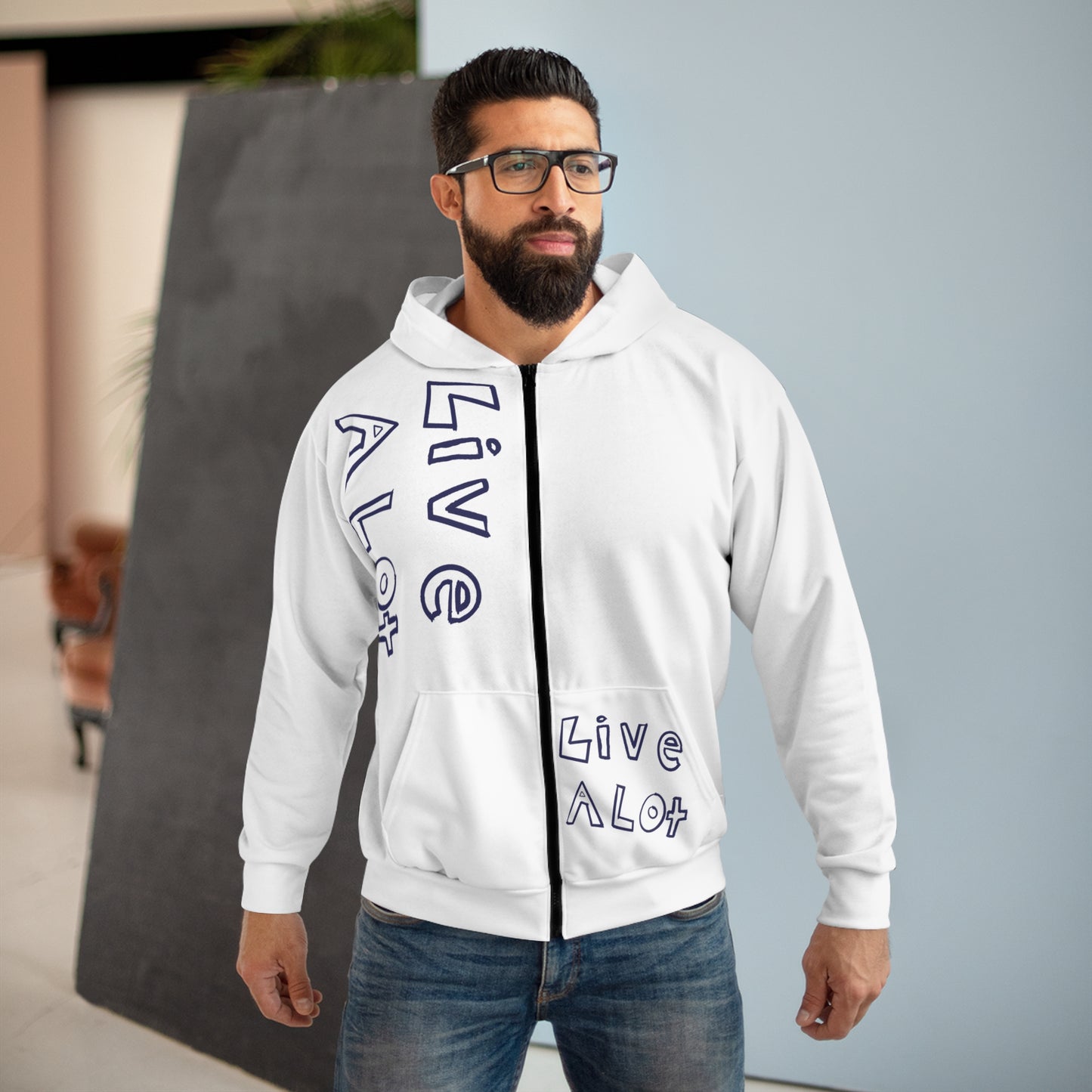 LIVE A LOT - Zip-Up Fleece Hoodie â Embrace Life Boldly