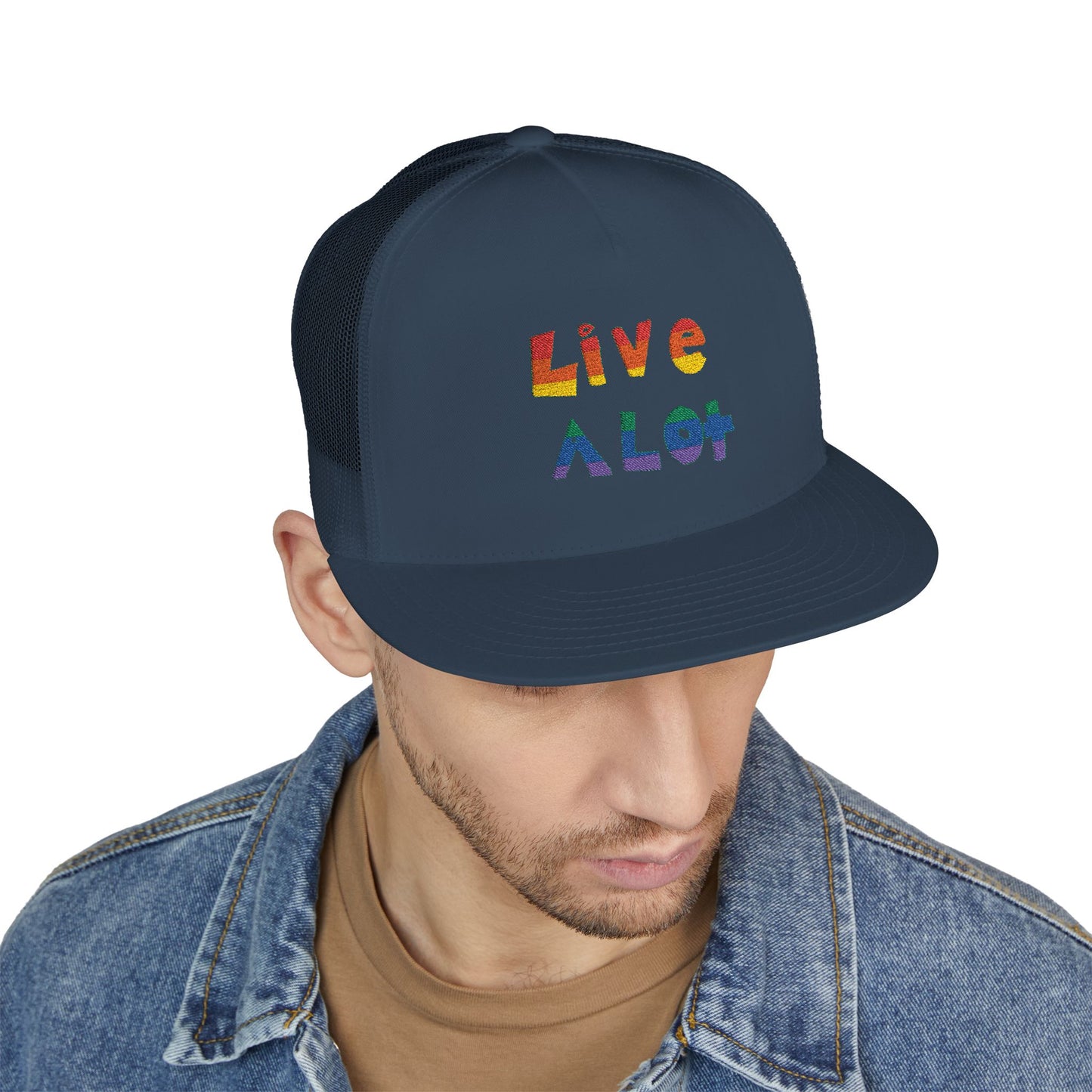 LIVE A LOT – Rainbow / Pride Edition Trucker Cap (multiple color options)