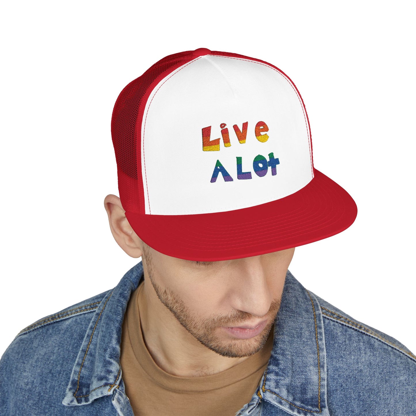 LIVE A LOT – Rainbow / Pride Edition Trucker Cap (multiple color options)