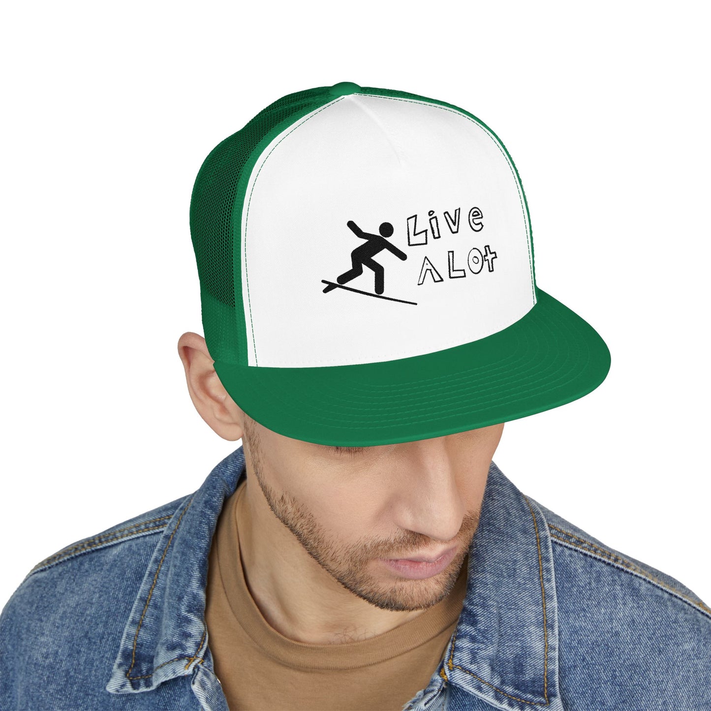 Live A Lot Panel Trucker Cap – Surfer Silhouette Edition