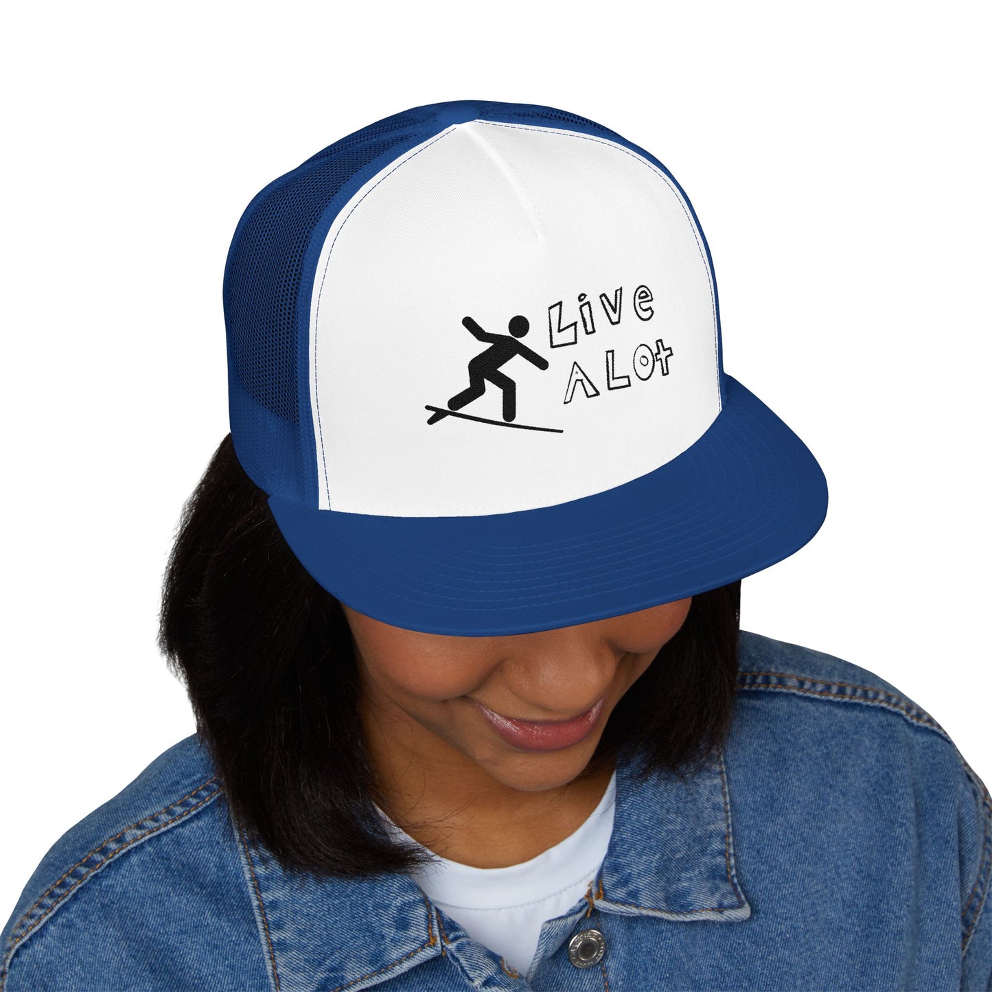 Live A Lot Panel Trucker Cap – Surfer Silhouette Edition