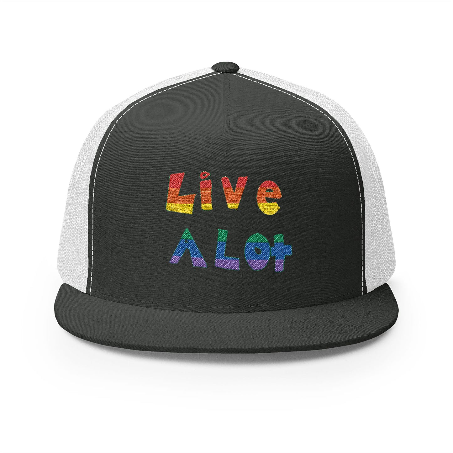 LIVE A LOT – Rainbow / Pride Edition Trucker Cap (multiple color options)