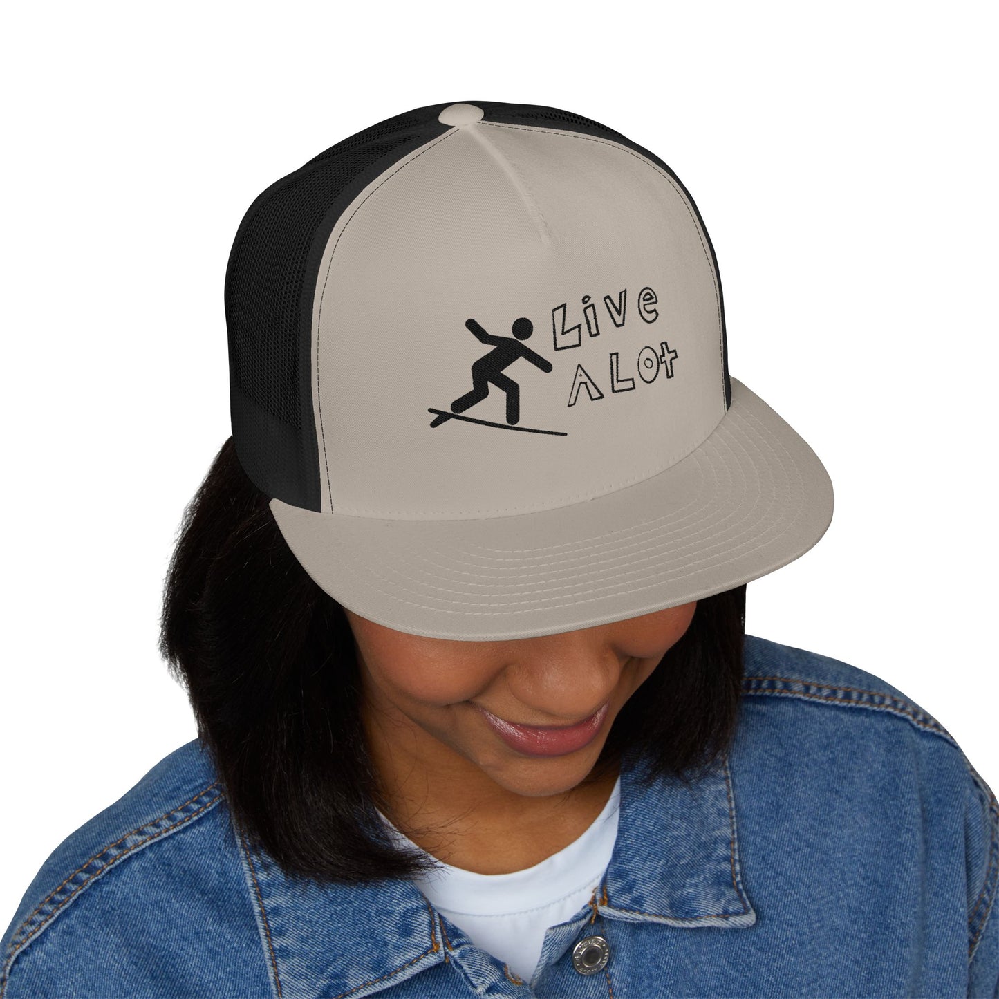 Live A Lot Panel Trucker Cap – Surfer Silhouette Edition