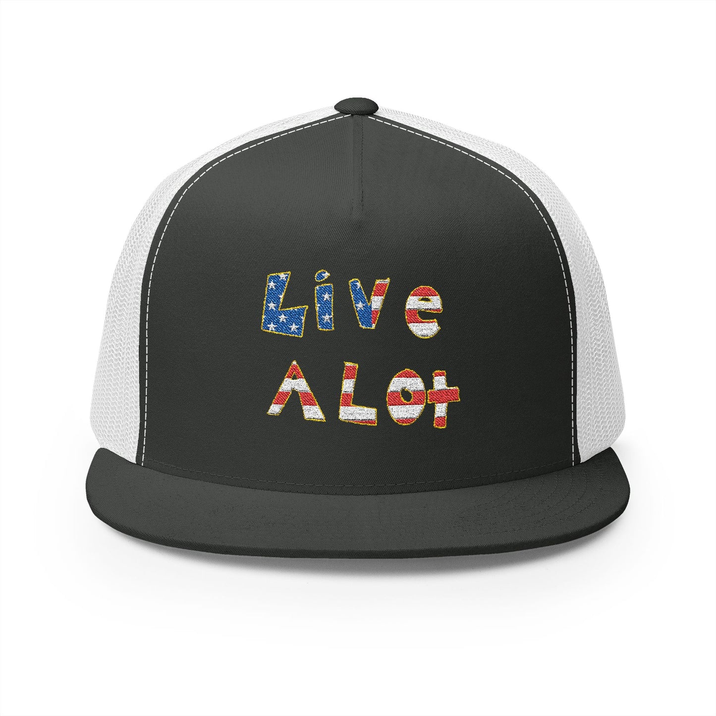 LIVE A LOT – American Flag Flat Bill Cap (Various Color Options)