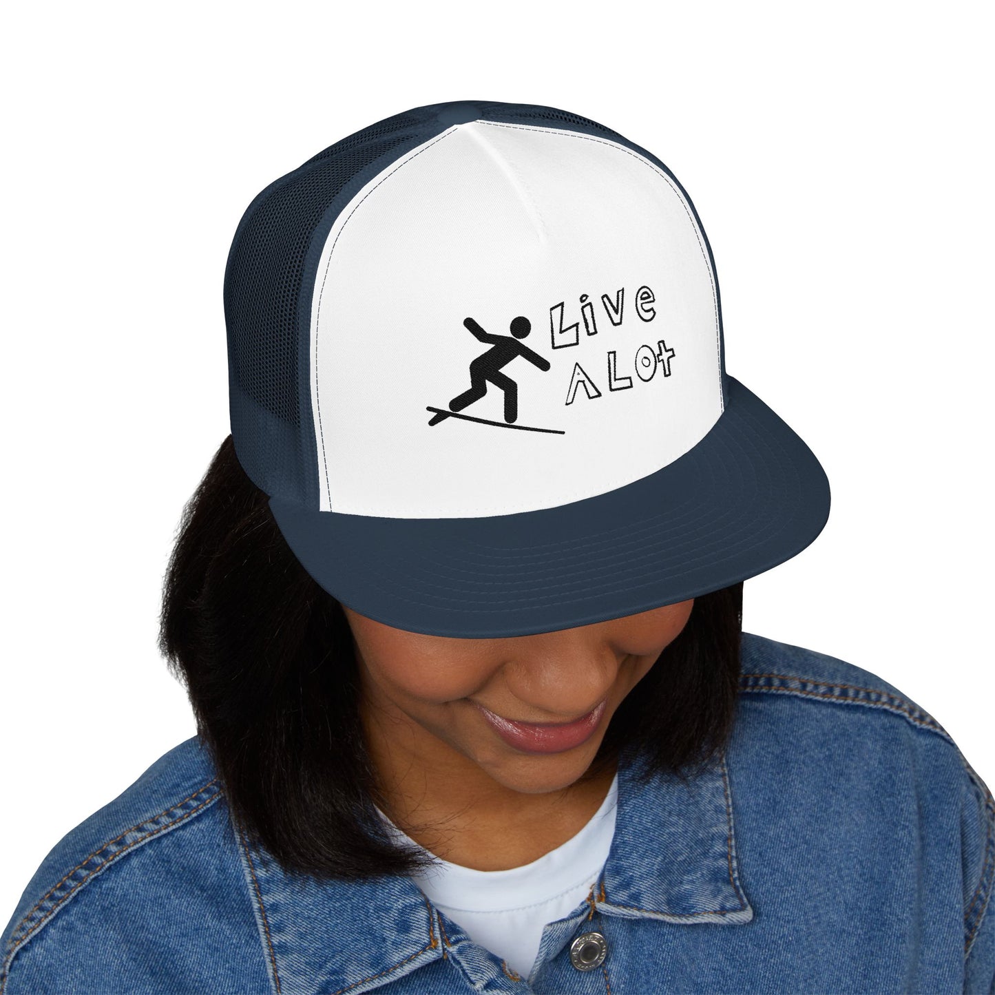 Live A Lot Panel Trucker Cap – Surfer Silhouette Edition