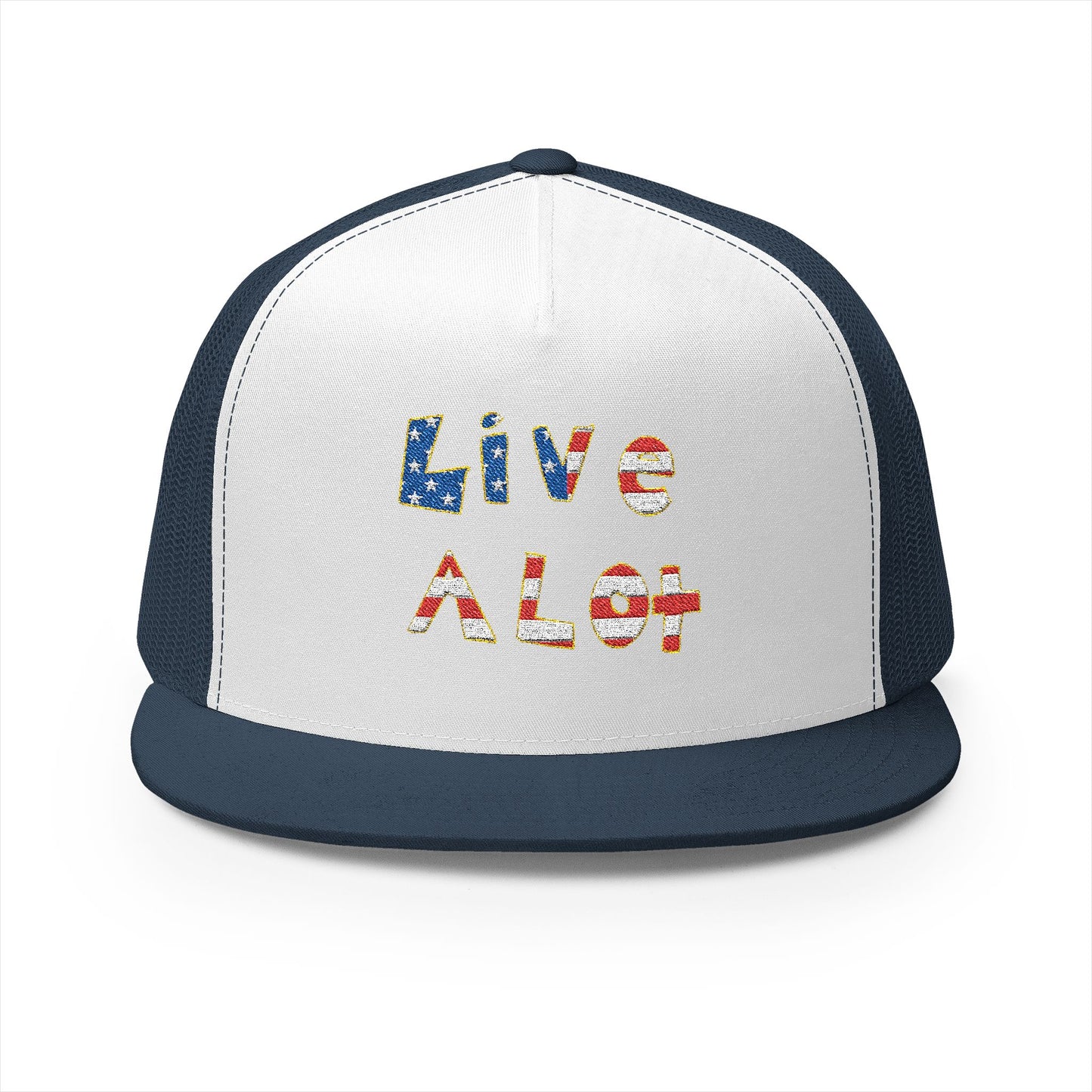 LIVE A LOT – American Flag Flat Bill Cap (Various Color Options)