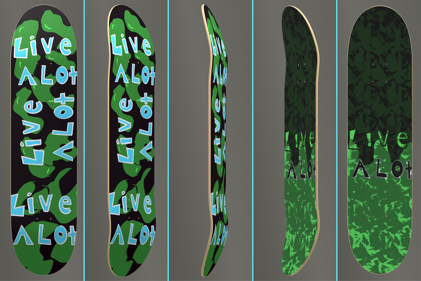 Live A Lot - Green Blob - Skateboard Deck with Custom Griptape! (Sizes available: 7 1/4" - 9")...