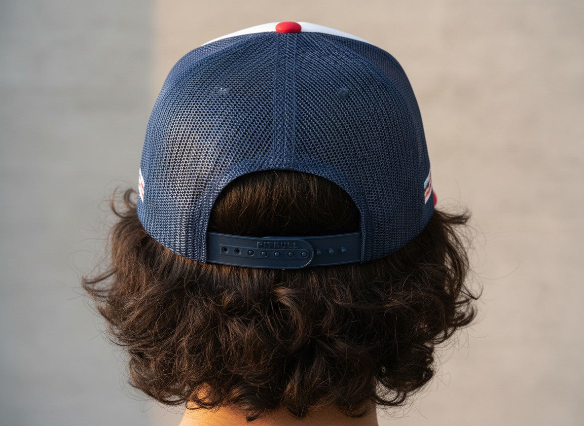 LIVE A LOT — Red, White & Blue Pinstripe Trucker Hat...