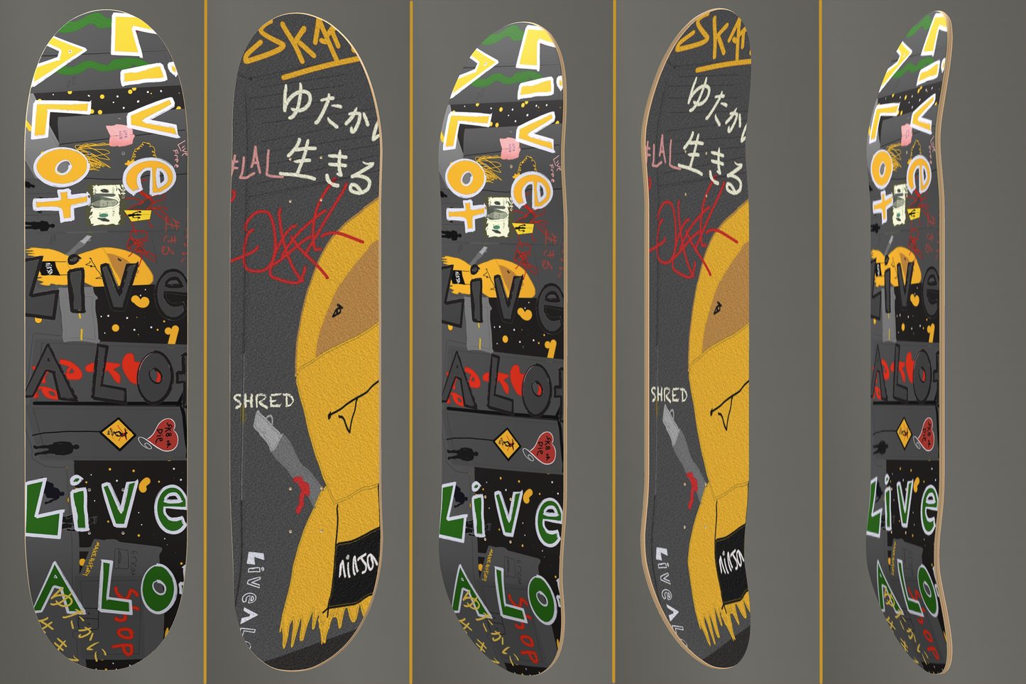 Live A Lot – Fantasy Film Noir Scene – Skateboard Deck with Matching Griptape (Sizes Available 7 1/4" - 9")