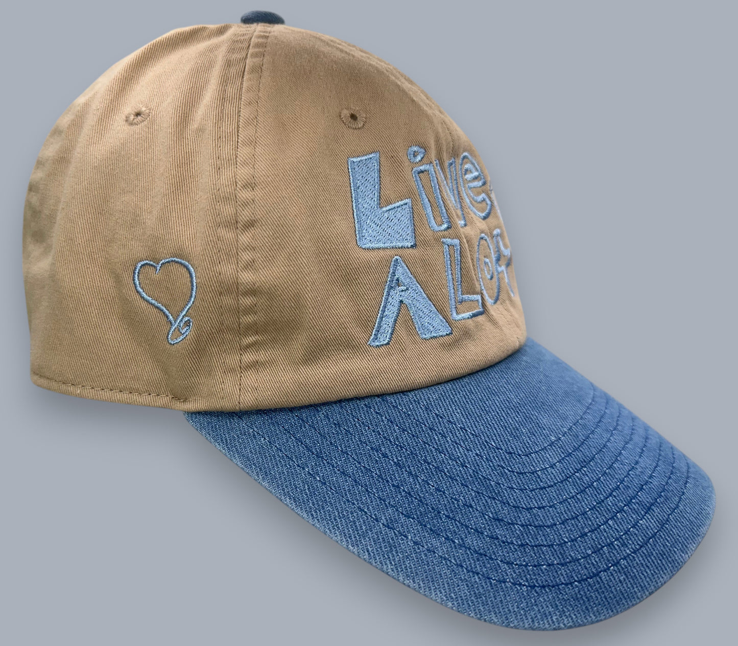 LIVE A LOT — Vintage Tan & Denim Dad Cap