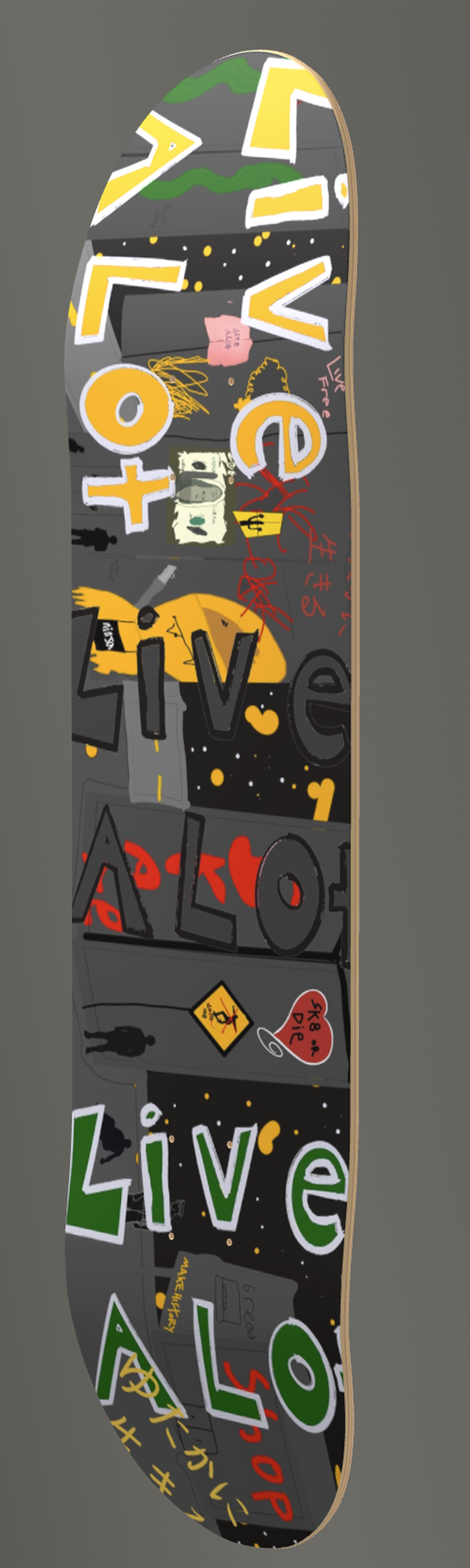 Live A Lot – Fantasy Film Noir Scene – Skateboard Deck with Matching Griptape (Sizes Available 7 1/4" - 9")