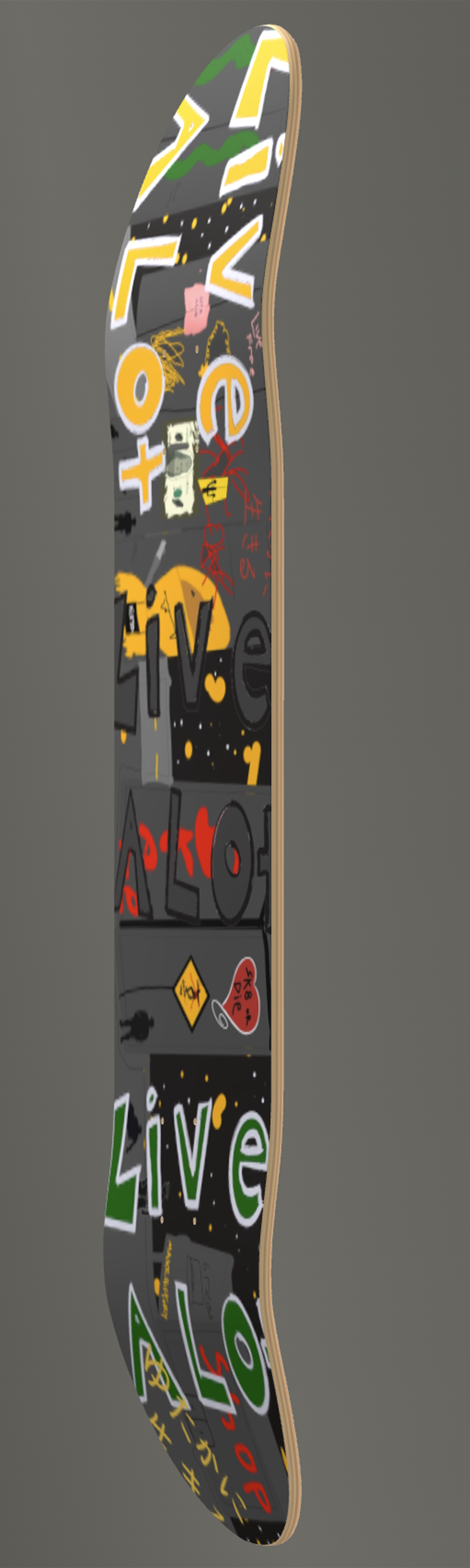 Live A Lot – Fantasy Film Noir Scene – Skateboard Deck with Matching Griptape (Sizes Available 7 1/4" - 9")