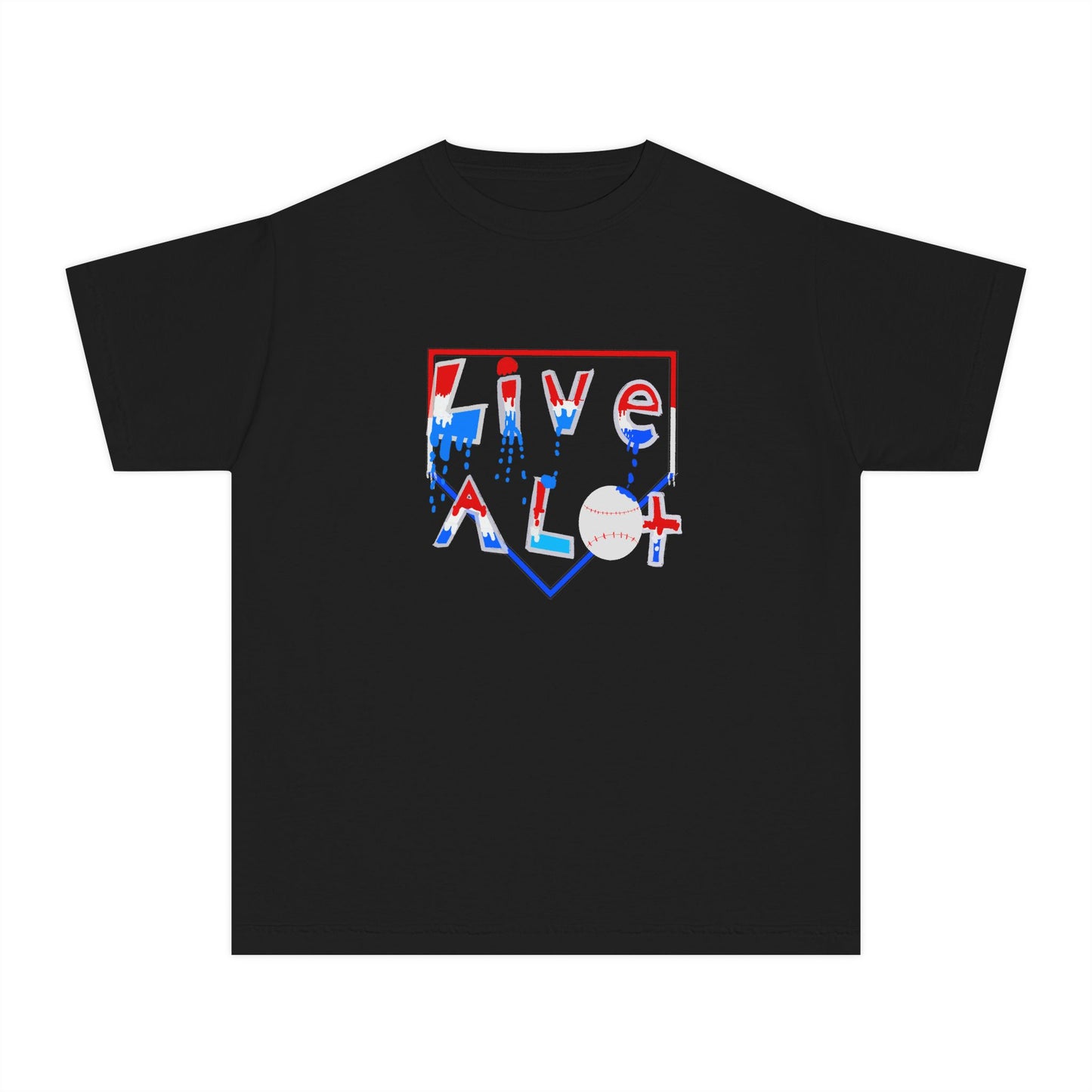 LIVE A LOT Kids Tee — Red, White & Blue (Home Plate Edition)