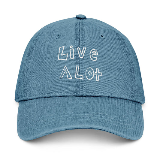LIVE A LOT - Denim Dad Hat – White Embroidery