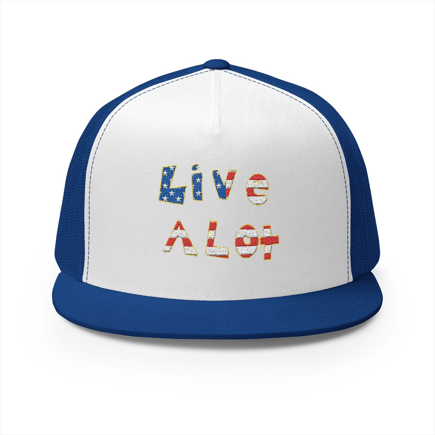 LIVE A LOT – American Flag Flat Bill Cap (Various Color Options)