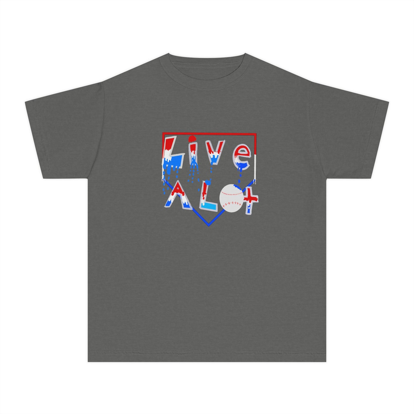 LIVE A LOT Kids Tee — Red, White & Blue (Home Plate Edition)