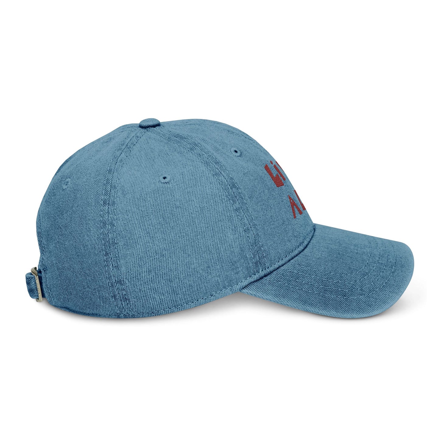 LIVE A LOT - Denim Dad Hat – Maroon Embroidery