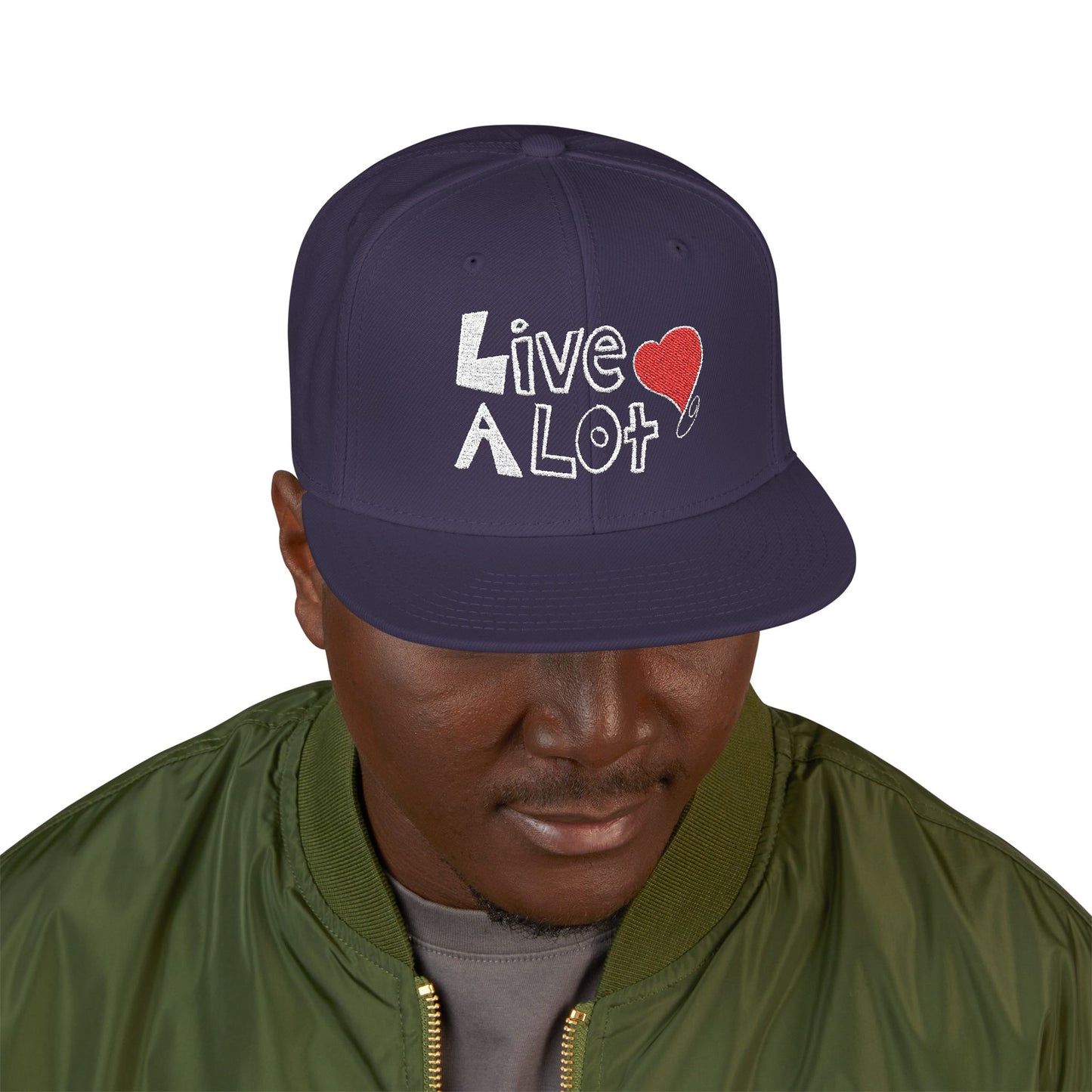 LIVE A LOT (Heart): Snapback Hat (many color combinations)
