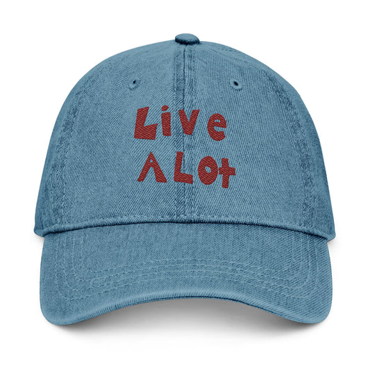 LIVE A LOT - Denim Dad Hat – Maroon Embroidery