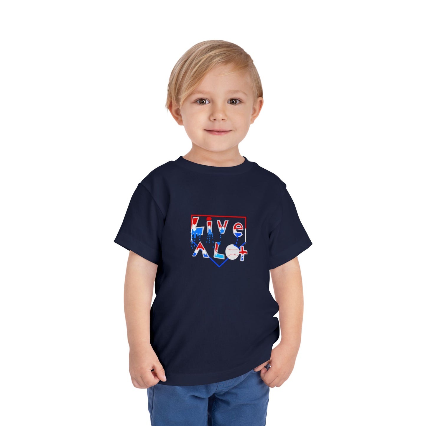 LIVE A LOT Toddler Tee — Red, White & Blue (Home Plate Edition)