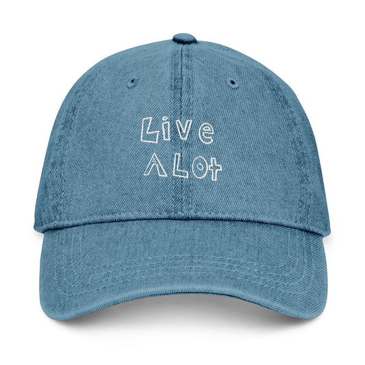 LIVE A LOT - Denim Dad Hat – White Embroidery