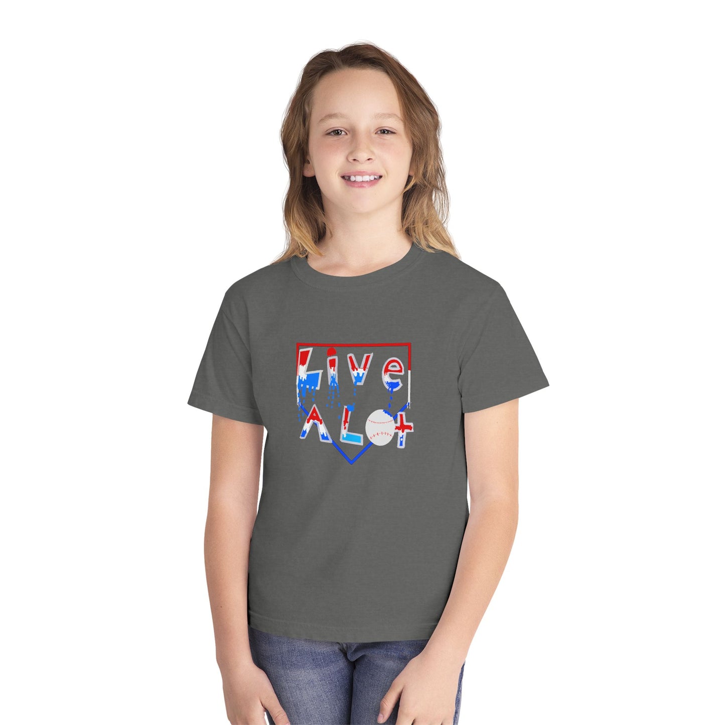 LIVE A LOT Kids Tee — Red, White & Blue (Home Plate Edition)