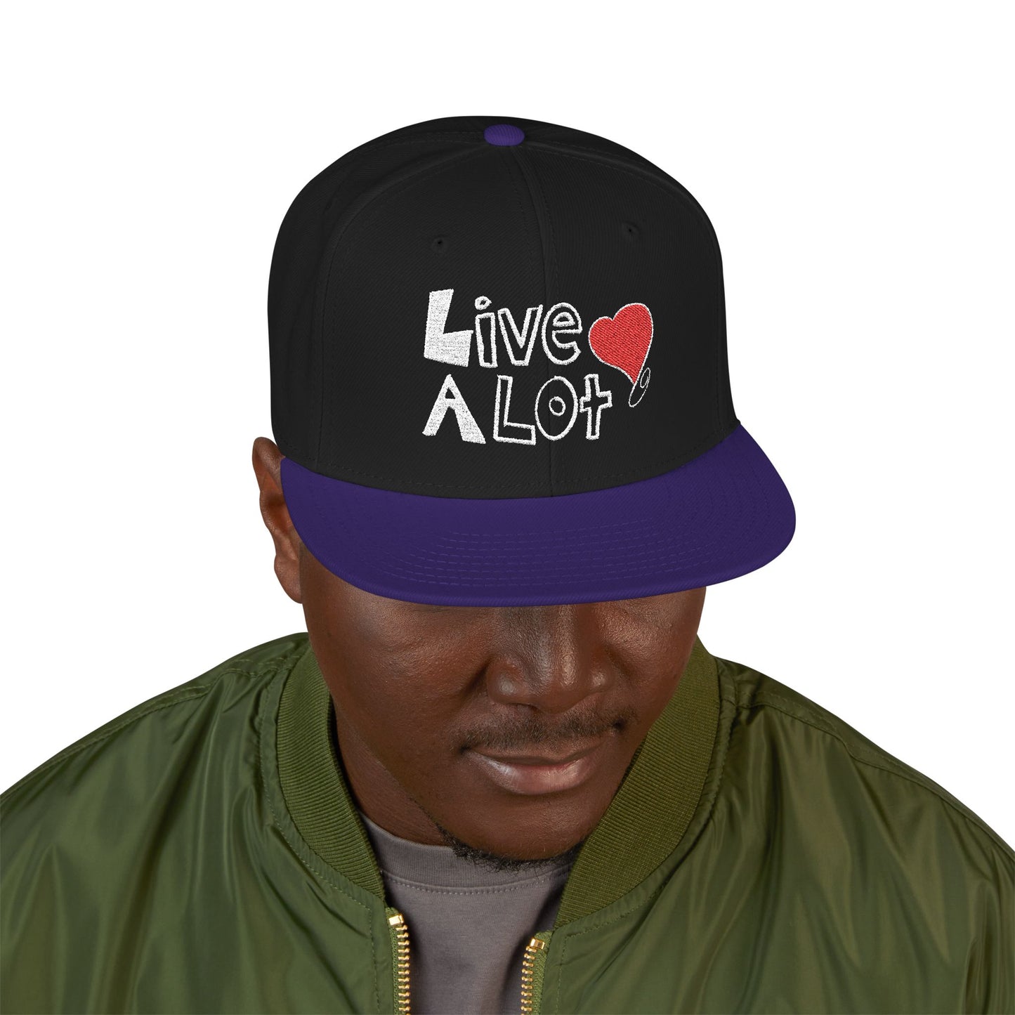 LIVE A LOT (Heart): Snapback Hat (many color combinations)