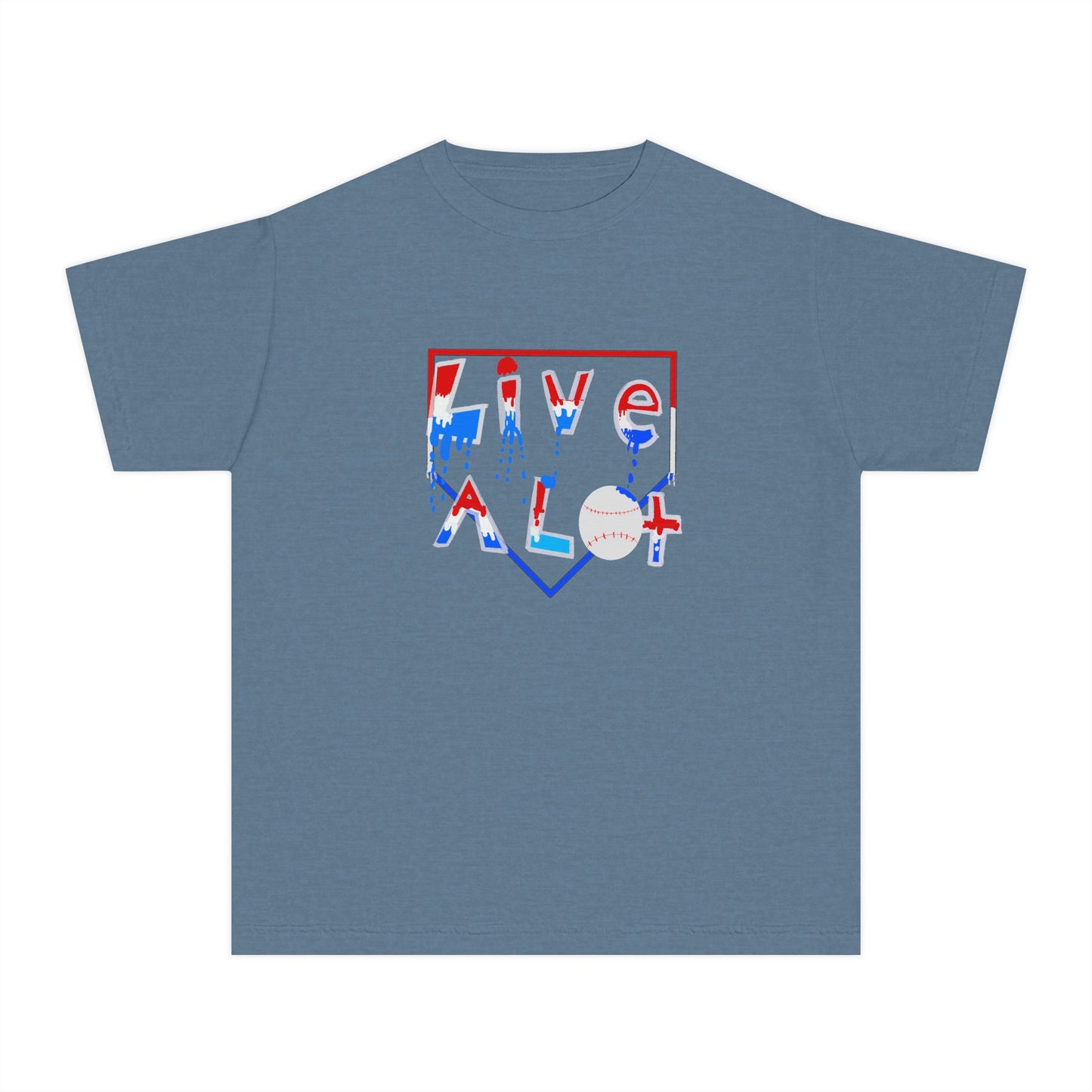 LIVE A LOT Kids Tee — Red, White & Blue (Home Plate Edition)