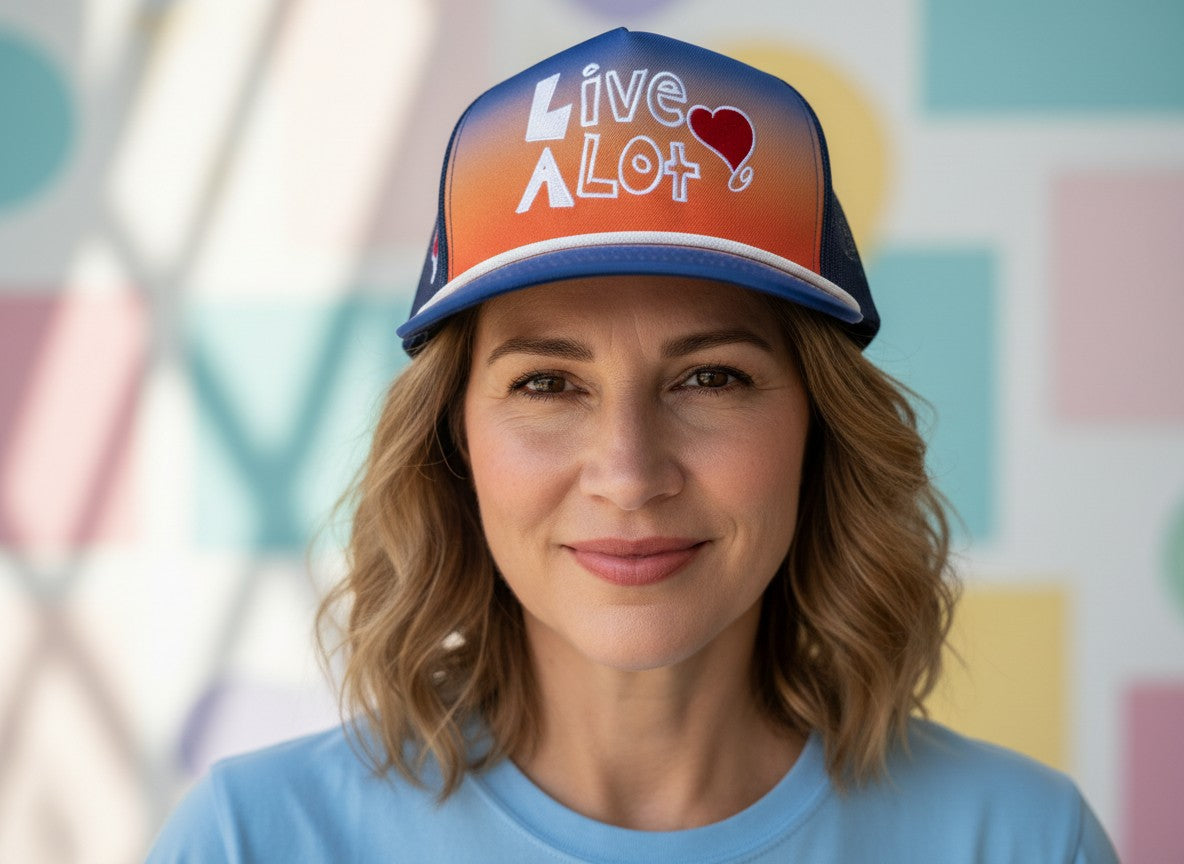 LIVE A LOT — Sunset Fade Rope Trucker Hat
