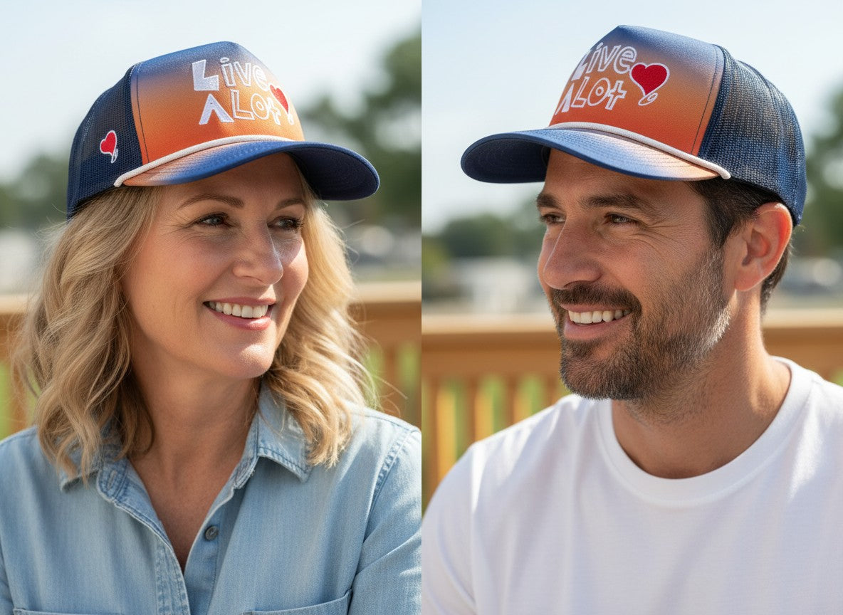 LIVE A LOT — Sunset Fade Rope Trucker Hat